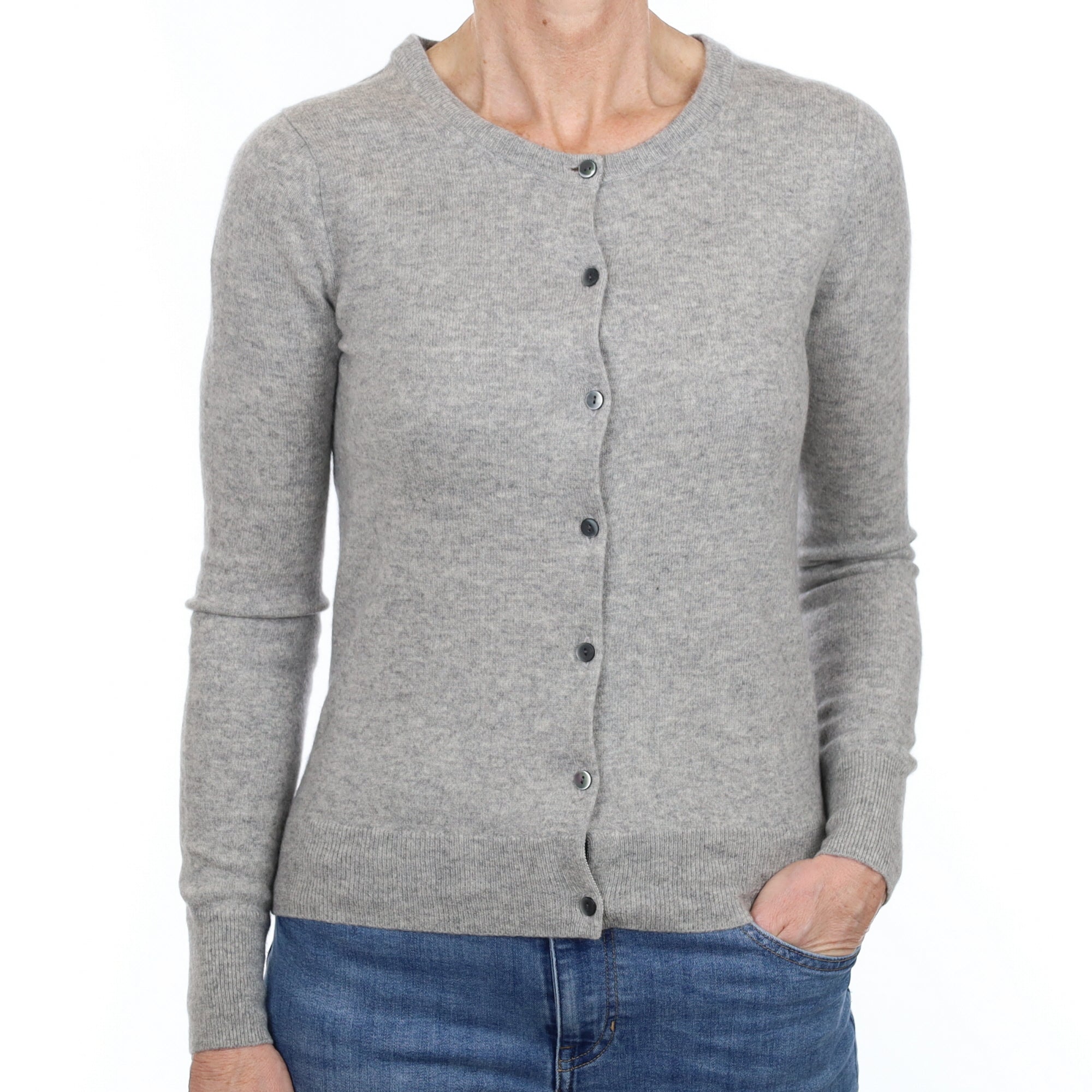 Smoke Grey Cashmere Crew Neck Cardigan Small