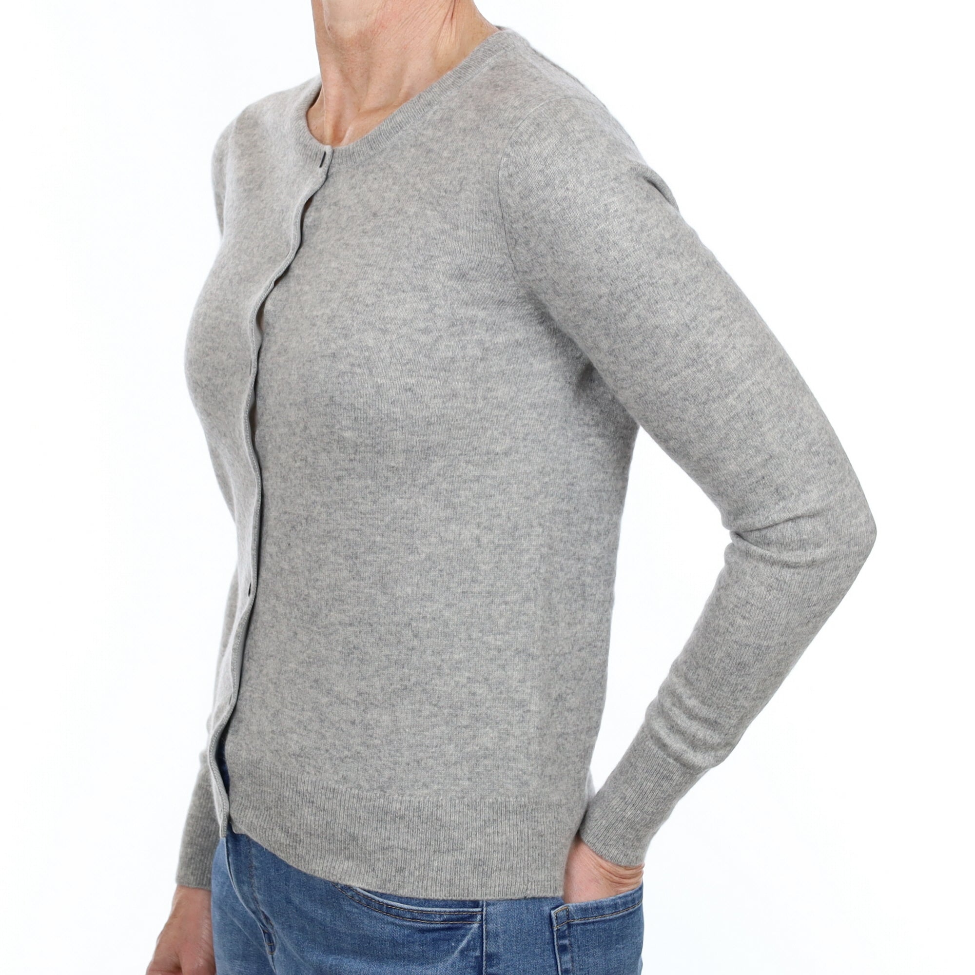 Smoke Grey Cashmere Crew Neck Cardigan Small