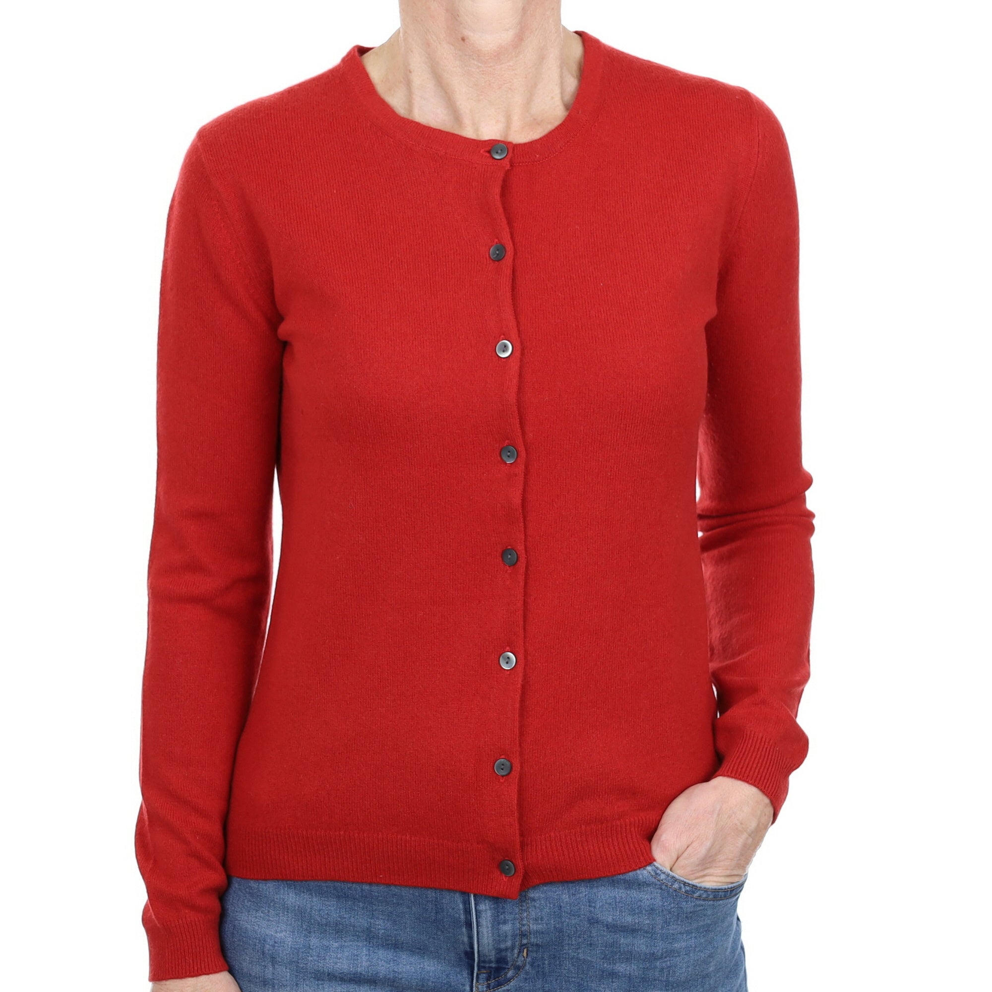 Spanish Red Cashmere Crew Neck Cardigan Small