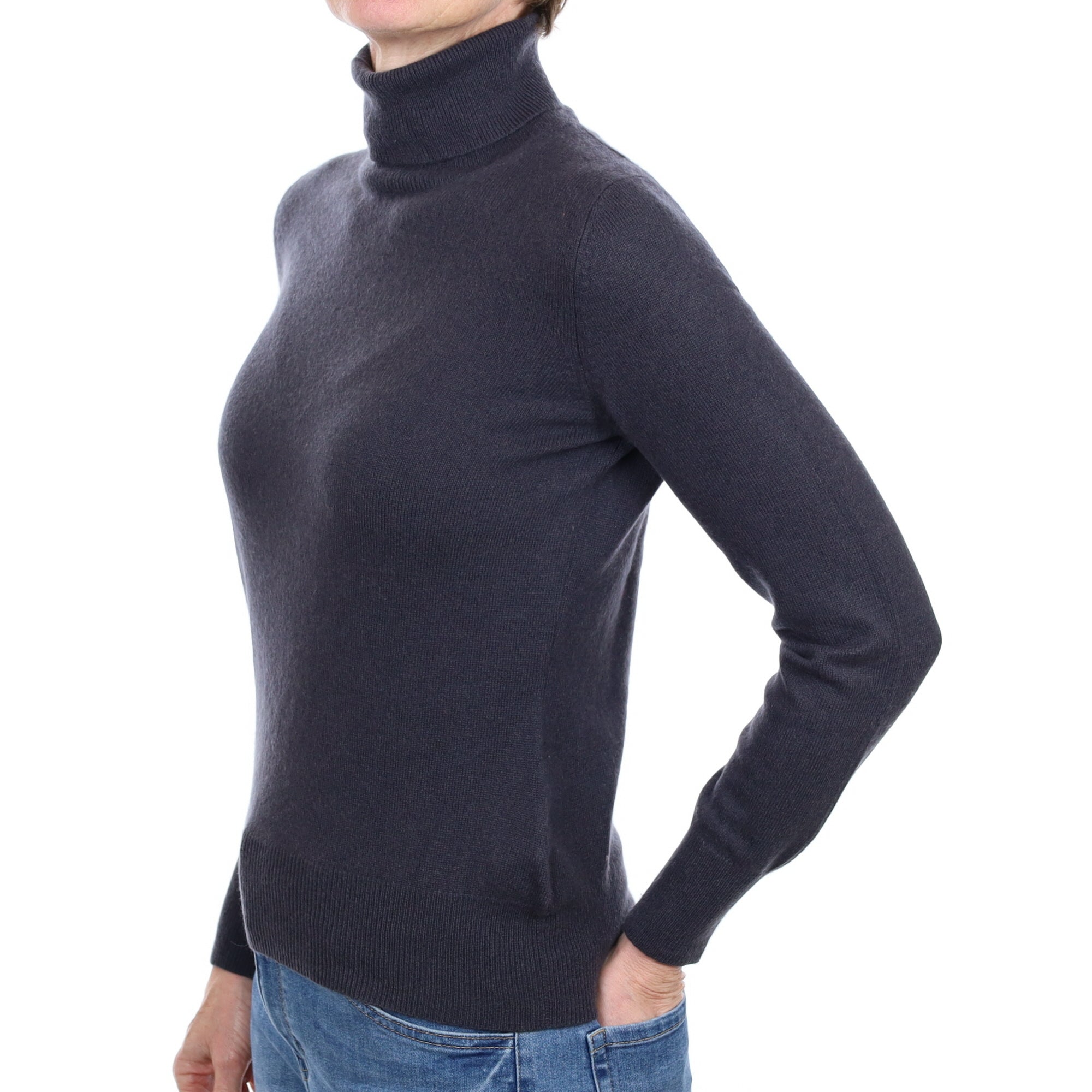 Slate Grey Cashmere Polo Neck Jumper Small