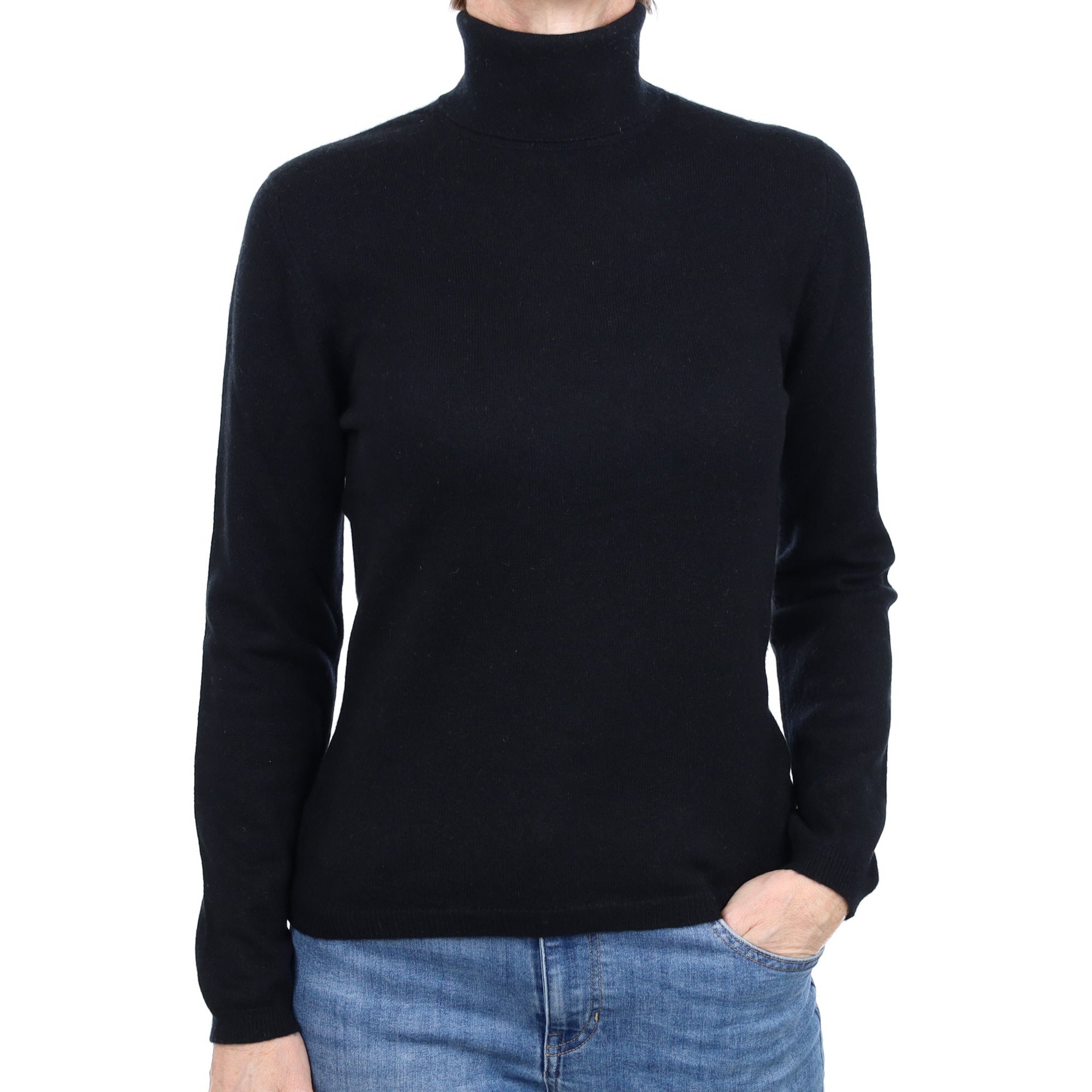 Black Cashmere Polo Neck Jumper Small