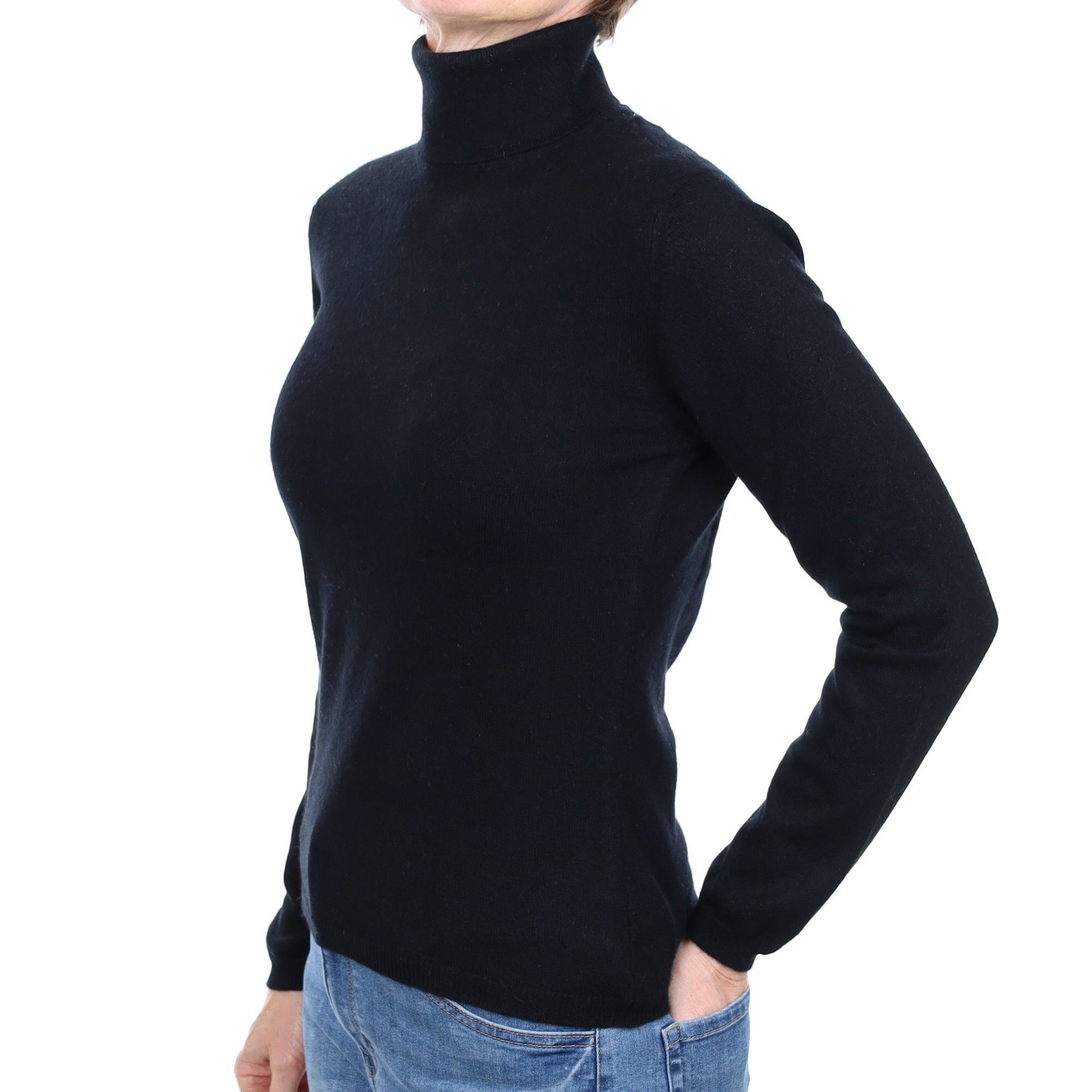 Black Cashmere Polo Neck Jumper Small