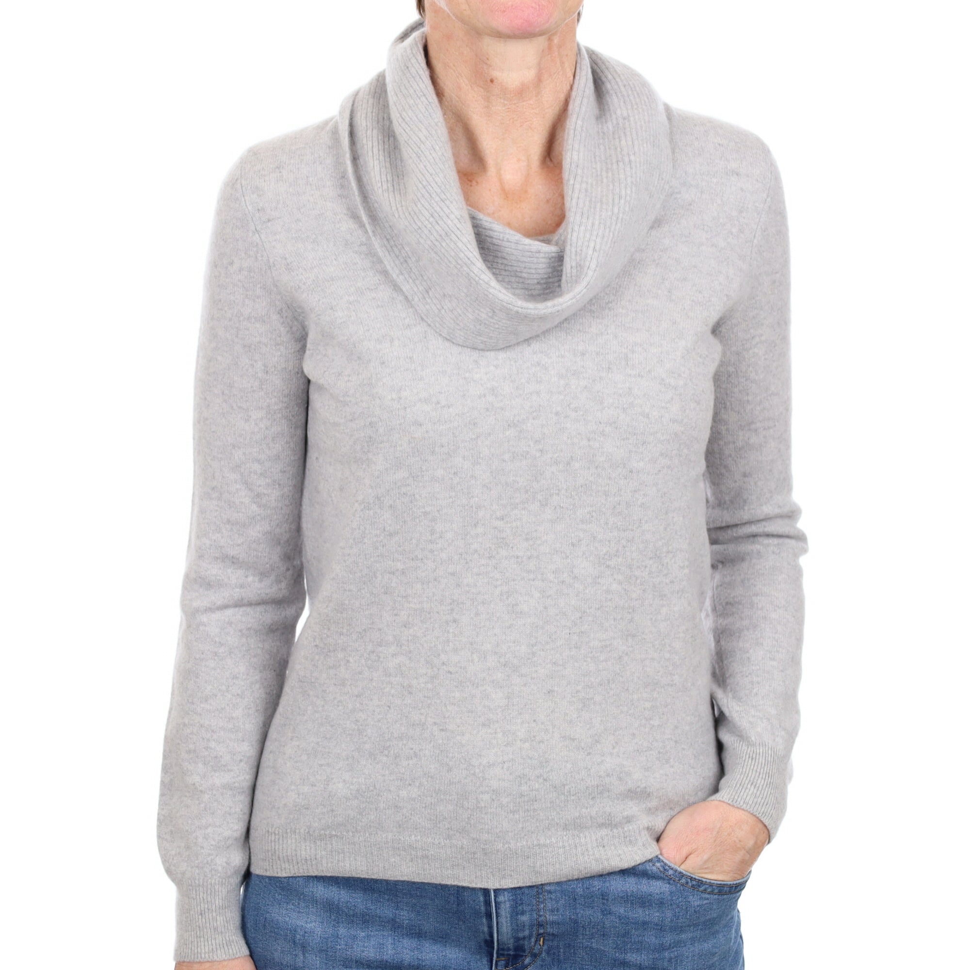 Mist Grey Cashmere Cowl Neck Jumper Small