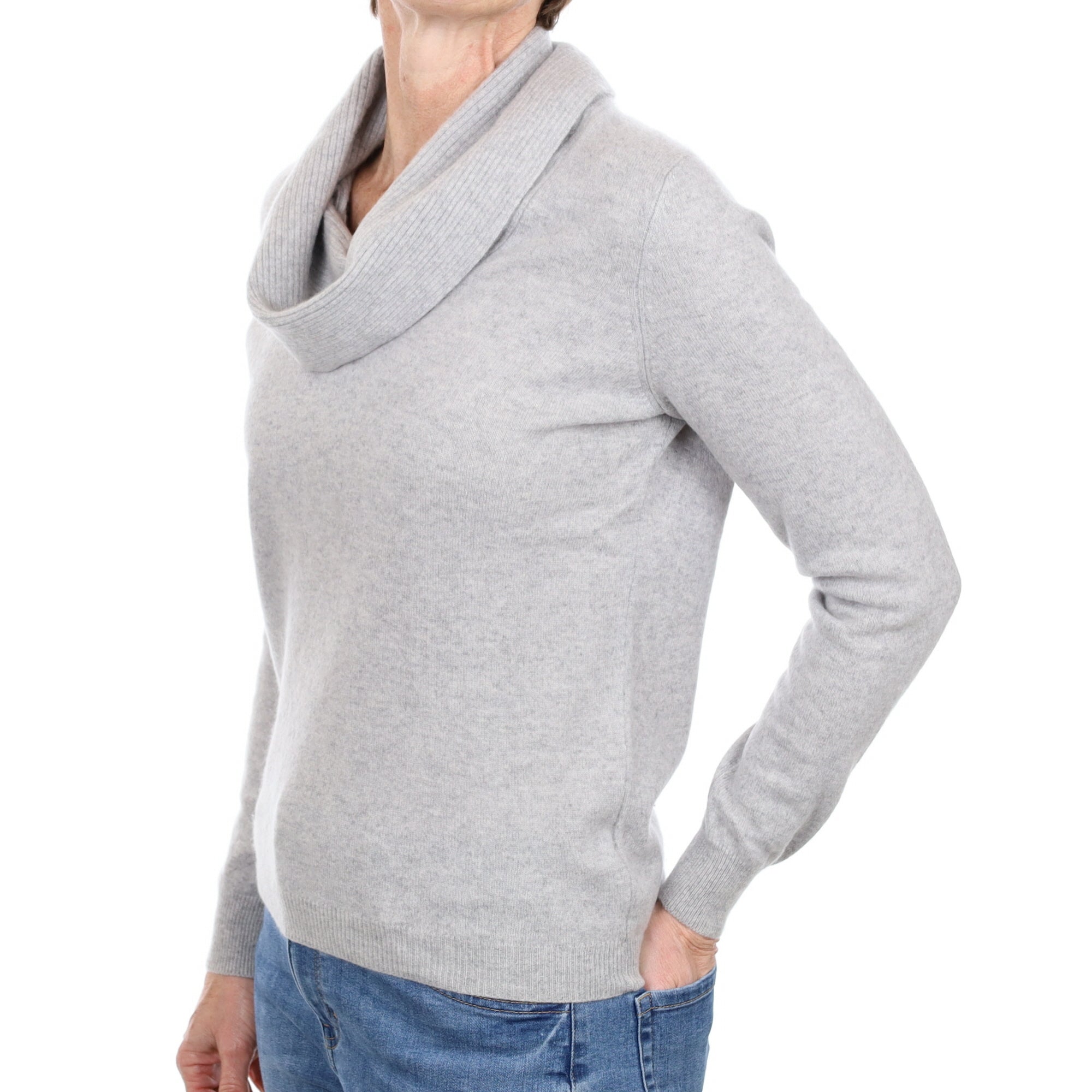 Mist Grey Cashmere Cowl Neck Jumper Small
