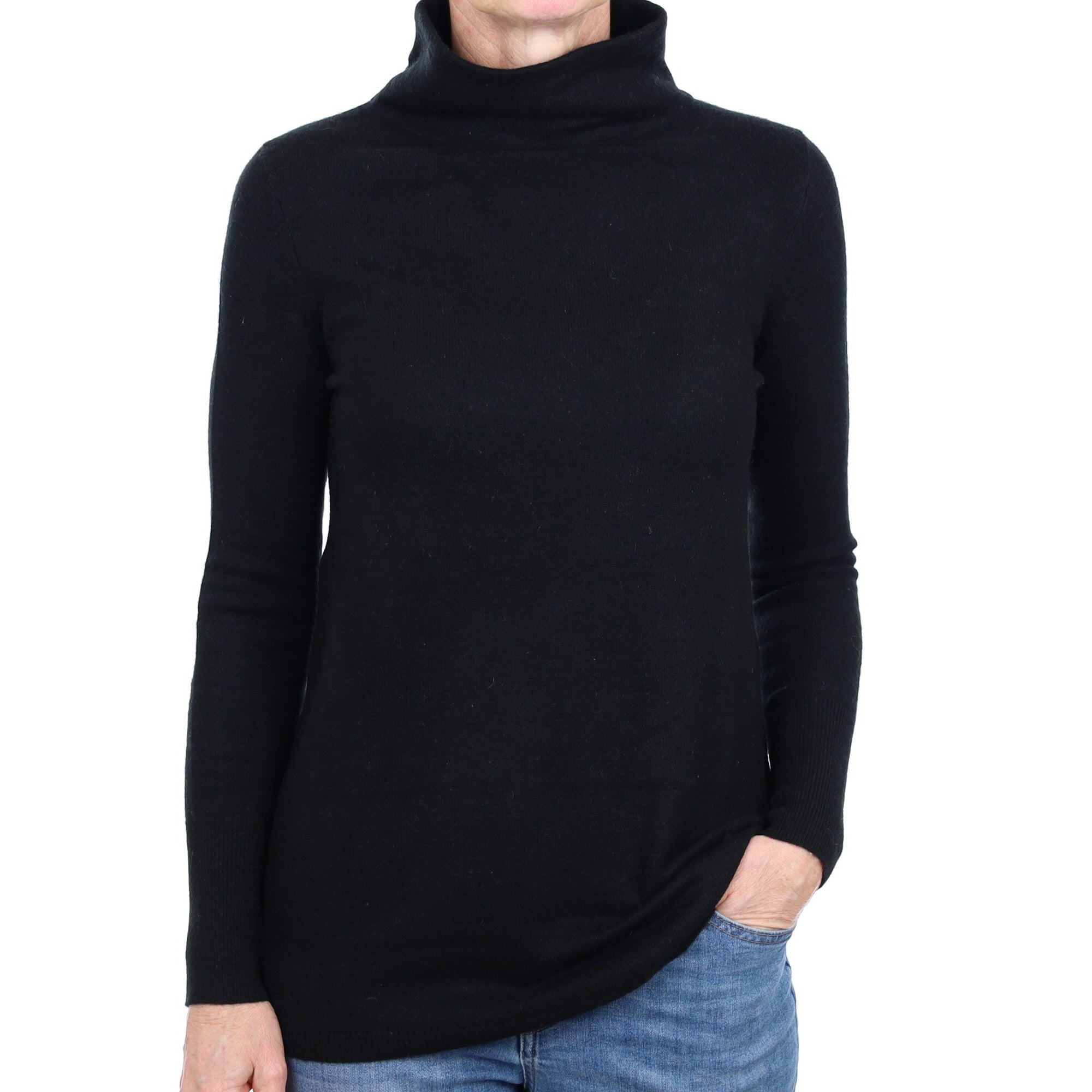 Black Cashmere Funnel Neck Jumper Small