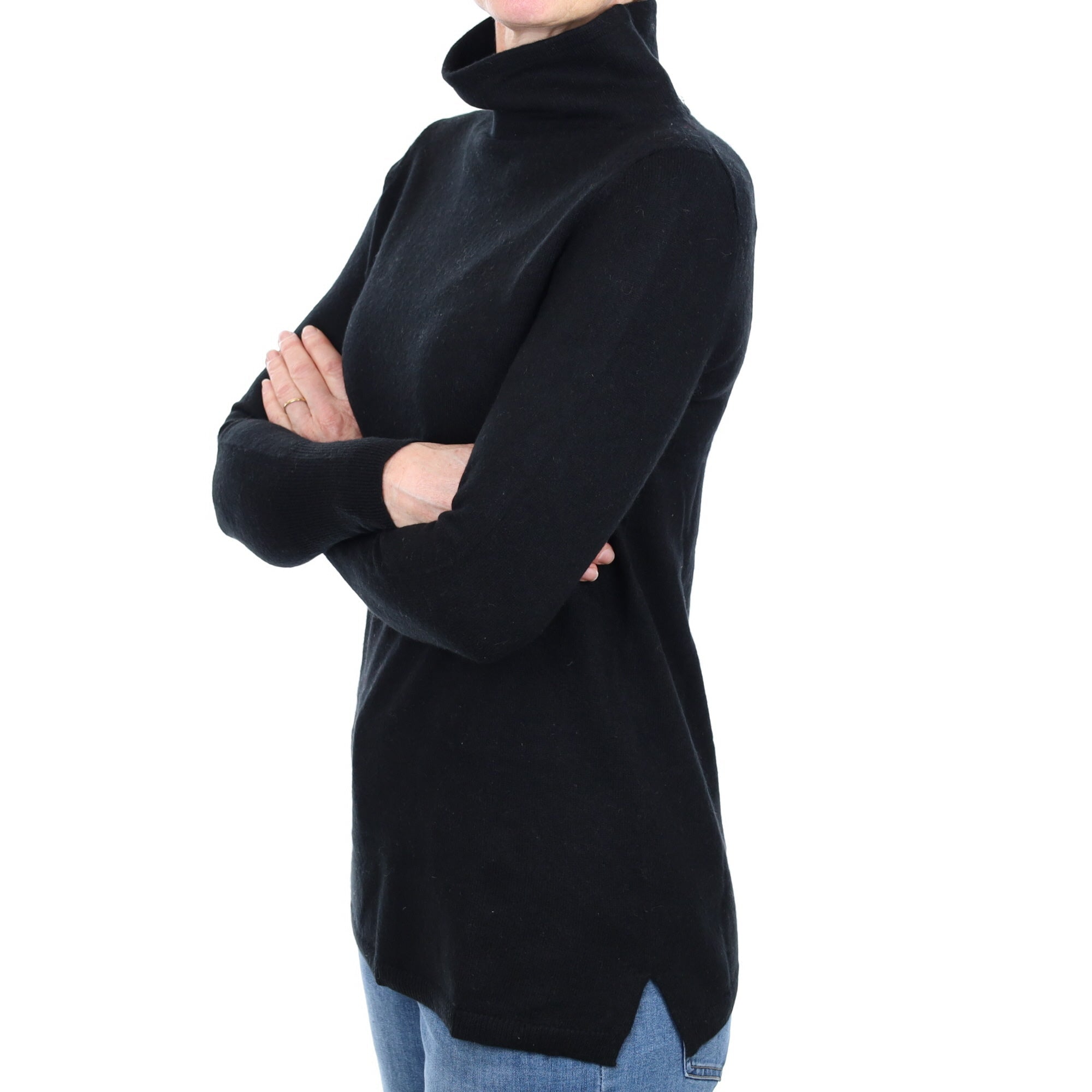 Black Cashmere Funnel Neck Jumper Small