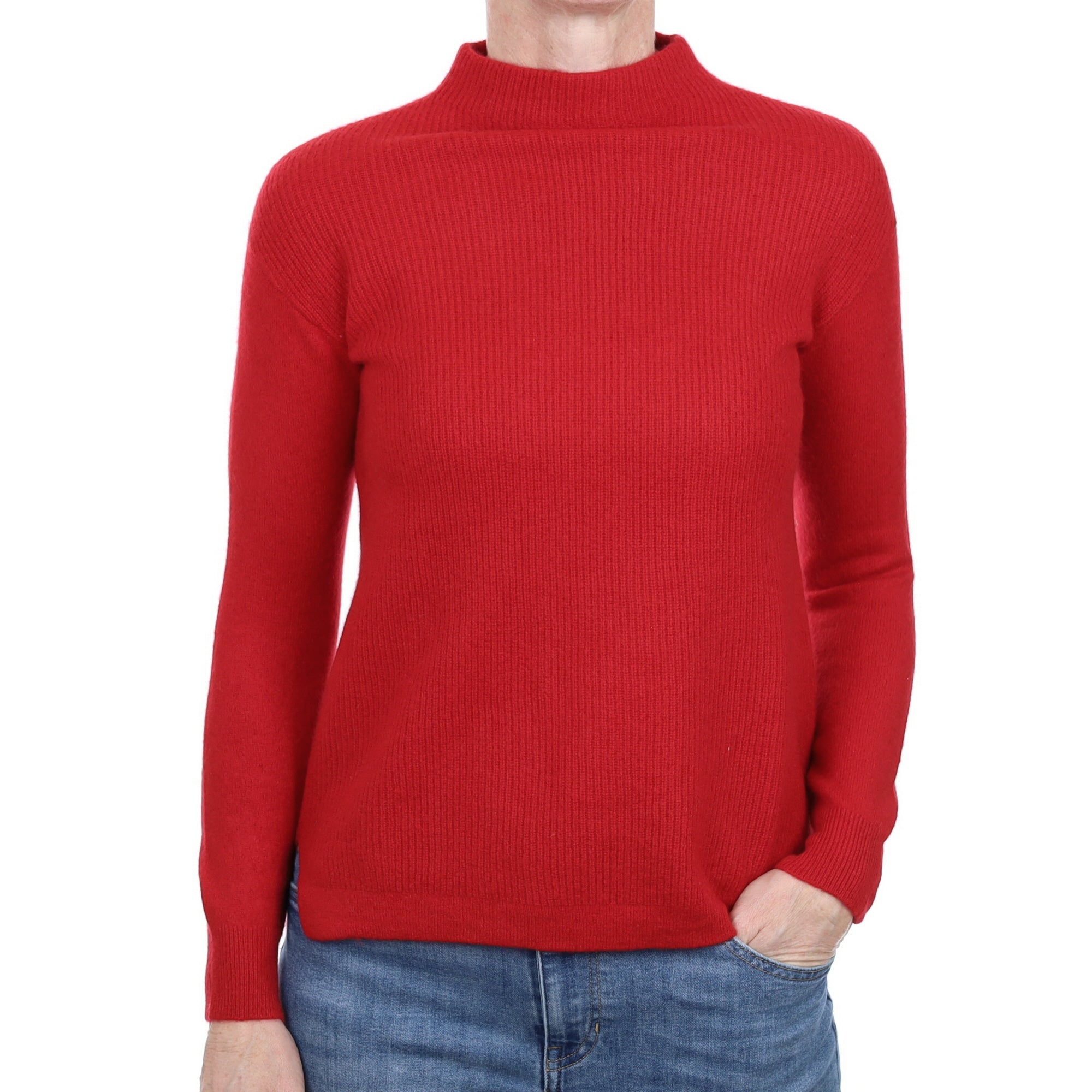 Berry Red Rib Cashmere Turtle Neck Jumper Small
