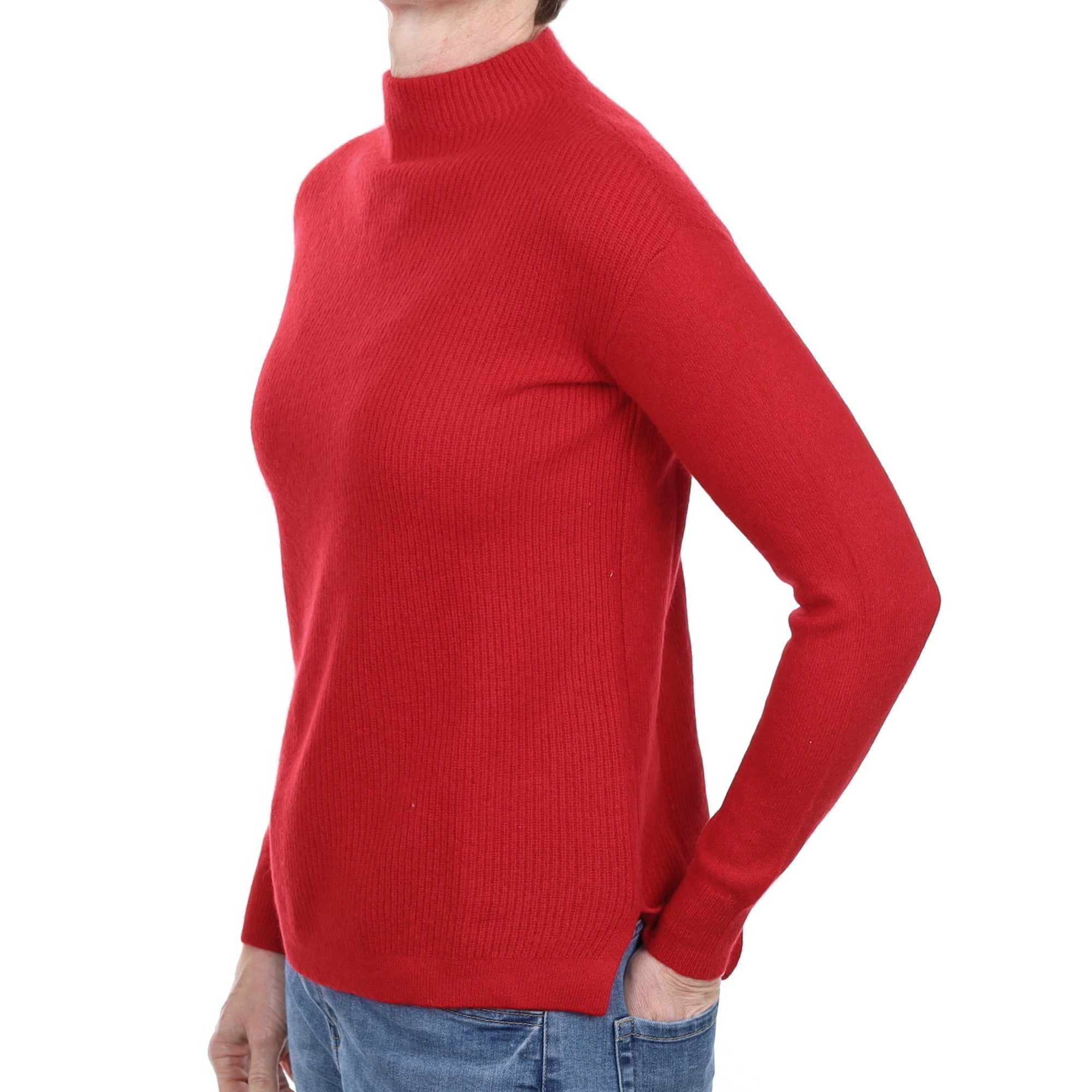 Berry Red Rib Cashmere Turtle Neck Jumper Small