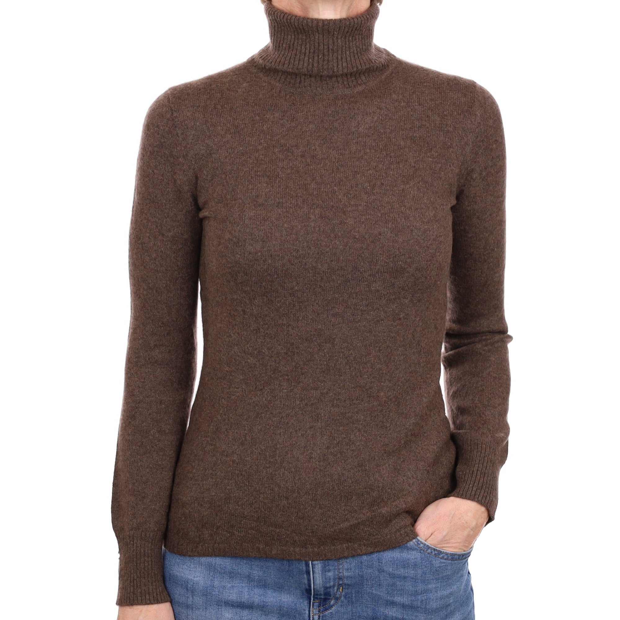Mole Brown Cashmere Polo Neck Jumper Small