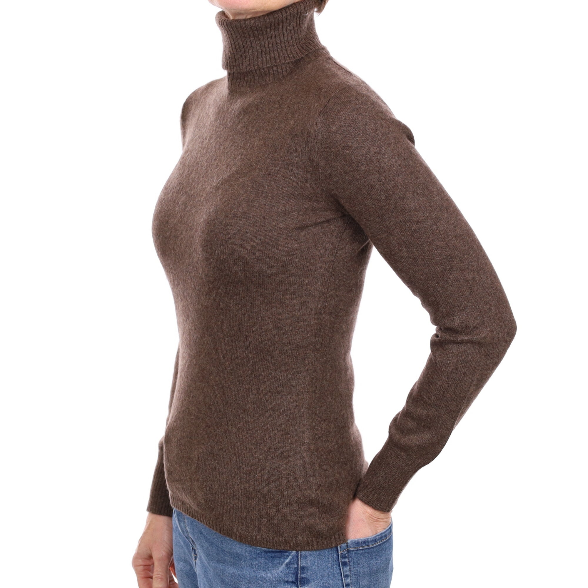 Mole Brown Cashmere Polo Neck Jumper Small