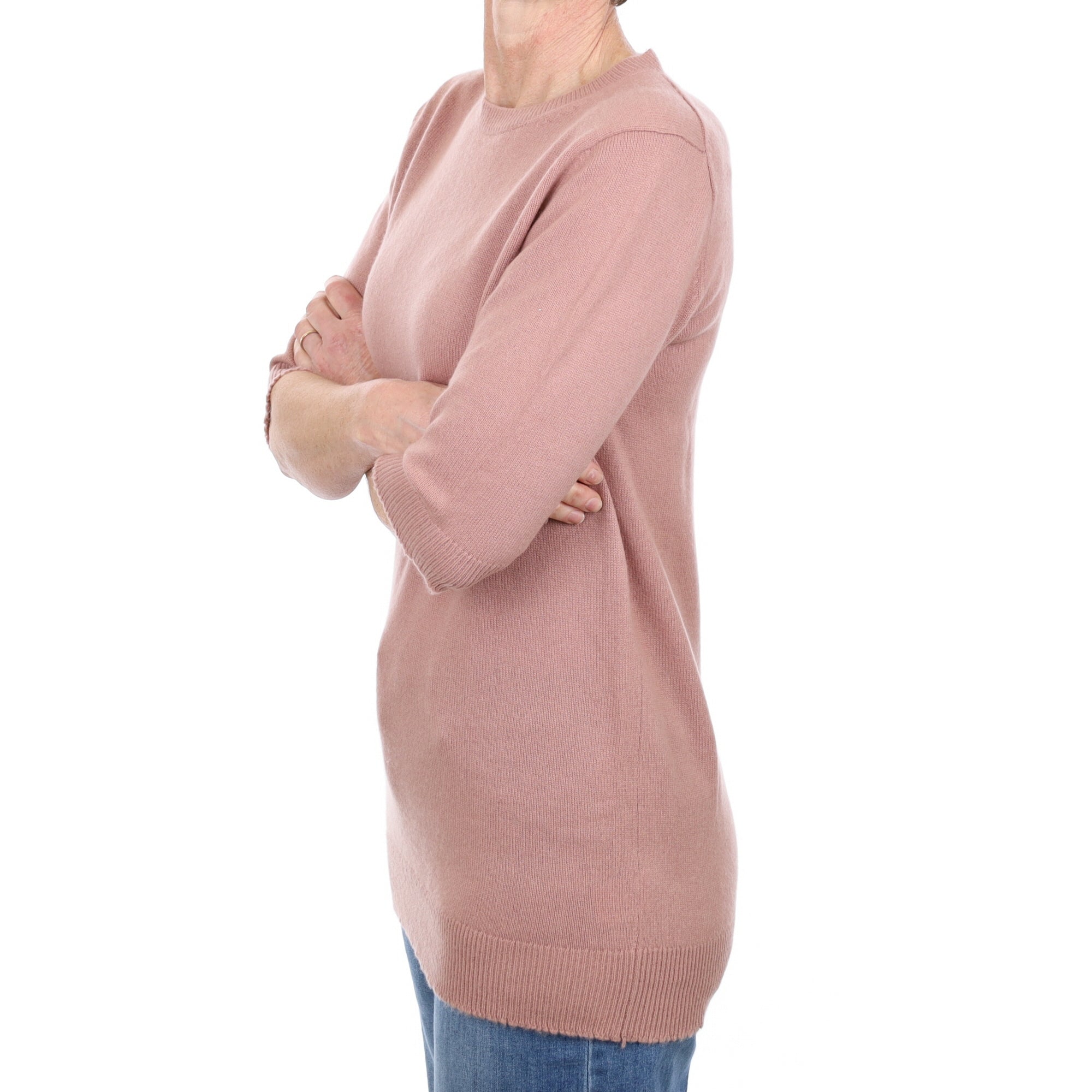 Vince Dusky Pink Cashmere Longline Crew Neck Jumper Small