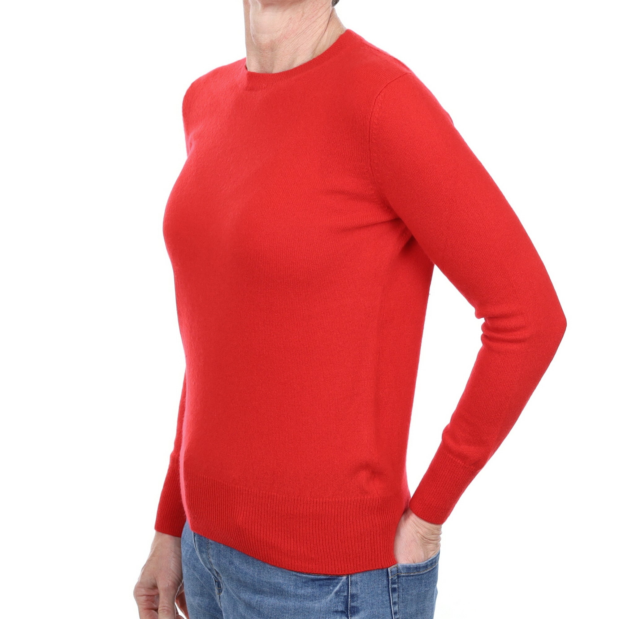 Scarlet Red Cashmere Crew Neck Jumper Small