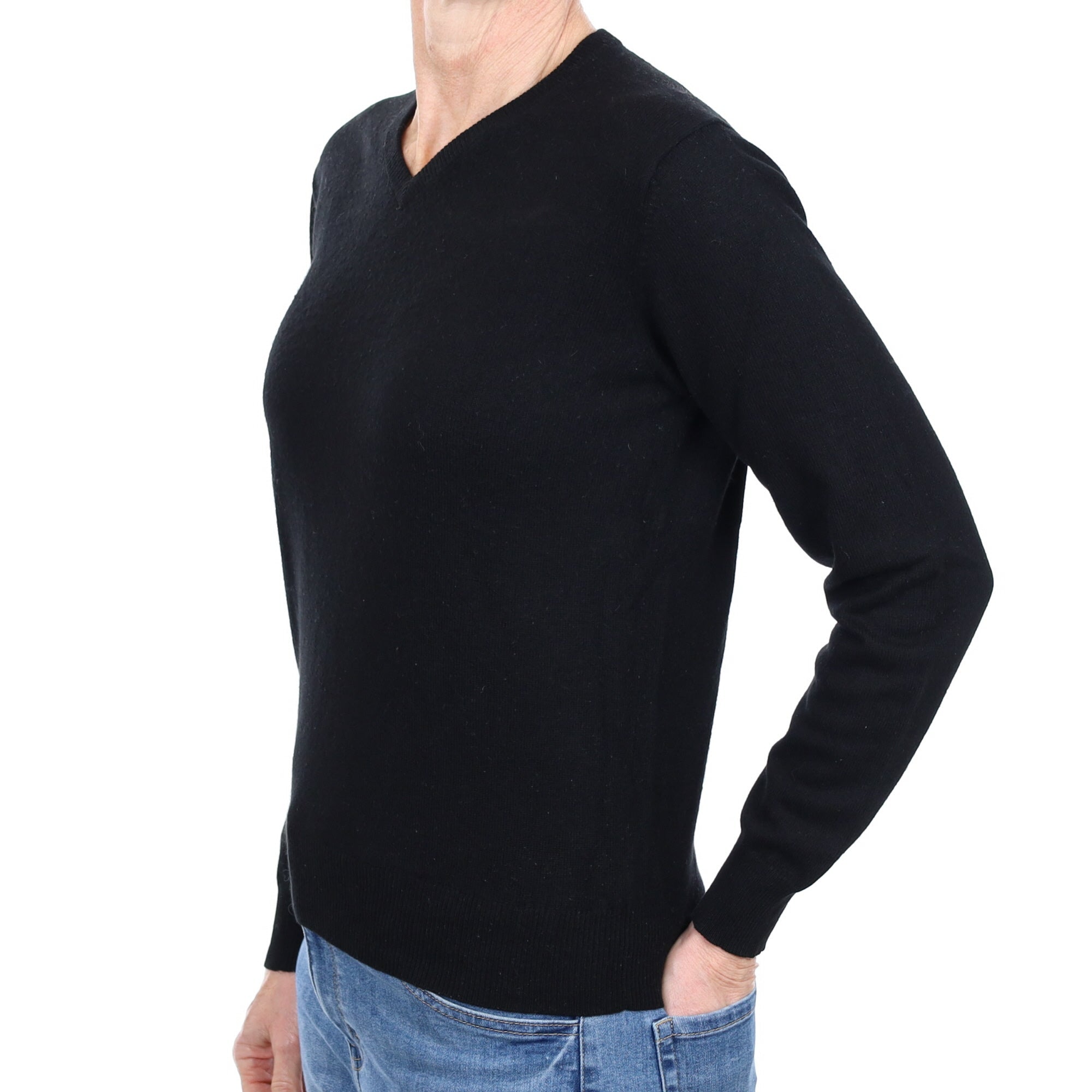 Black Cashmere V Neck Jumper Small