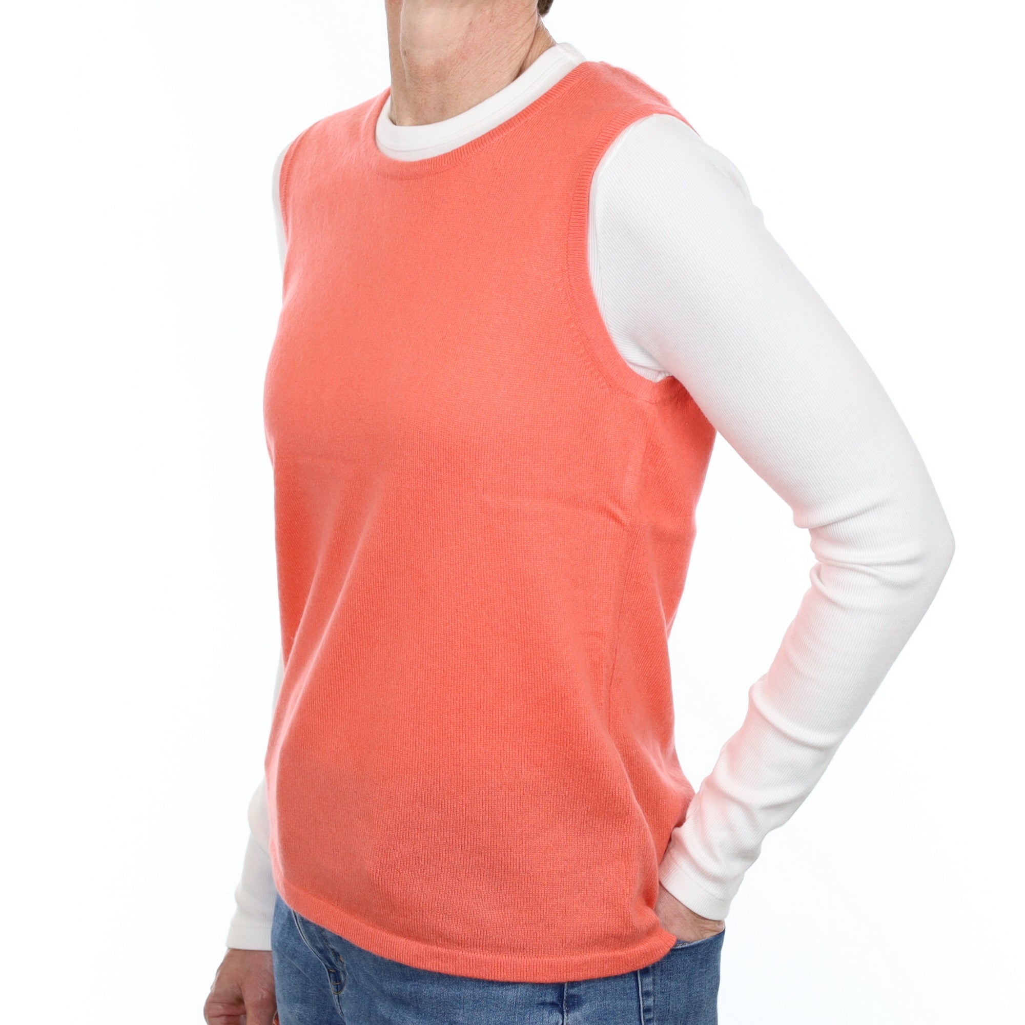Coral Pink Cashmere Crew Neck Tank Top Small