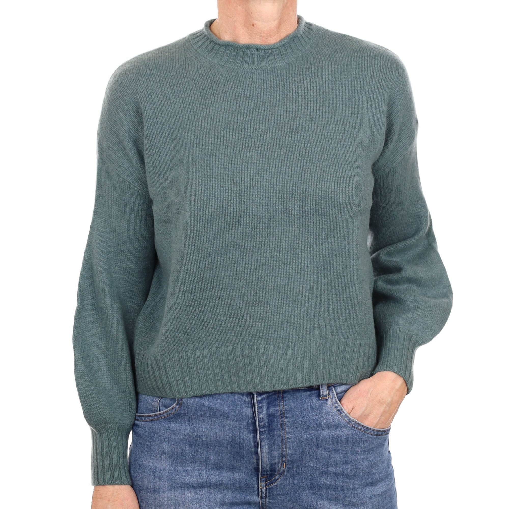 Sea Green Cashmere Slouchy Turtle Neck Jumper Small