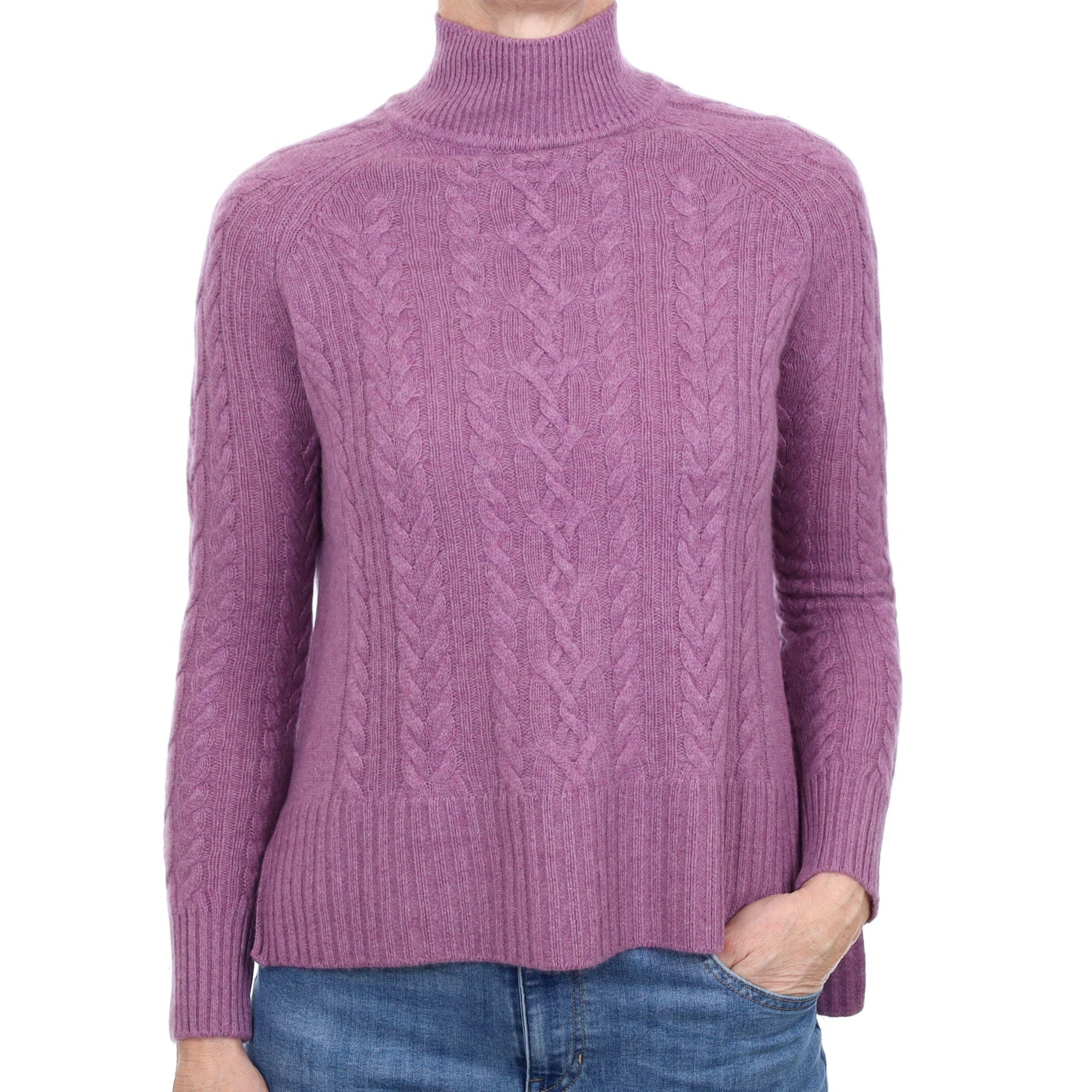 Deep Lavender Cashmere Cable Turtle Neck Jumper Small