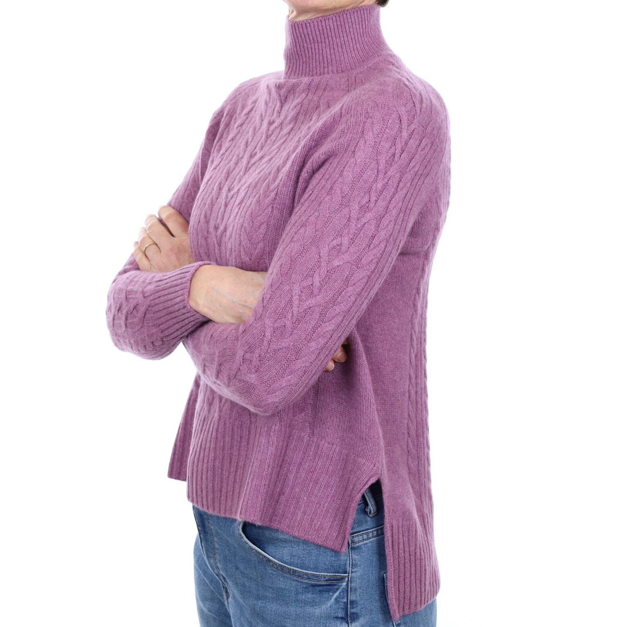 Deep Lavender Cashmere Cable Turtle Neck Jumper Small