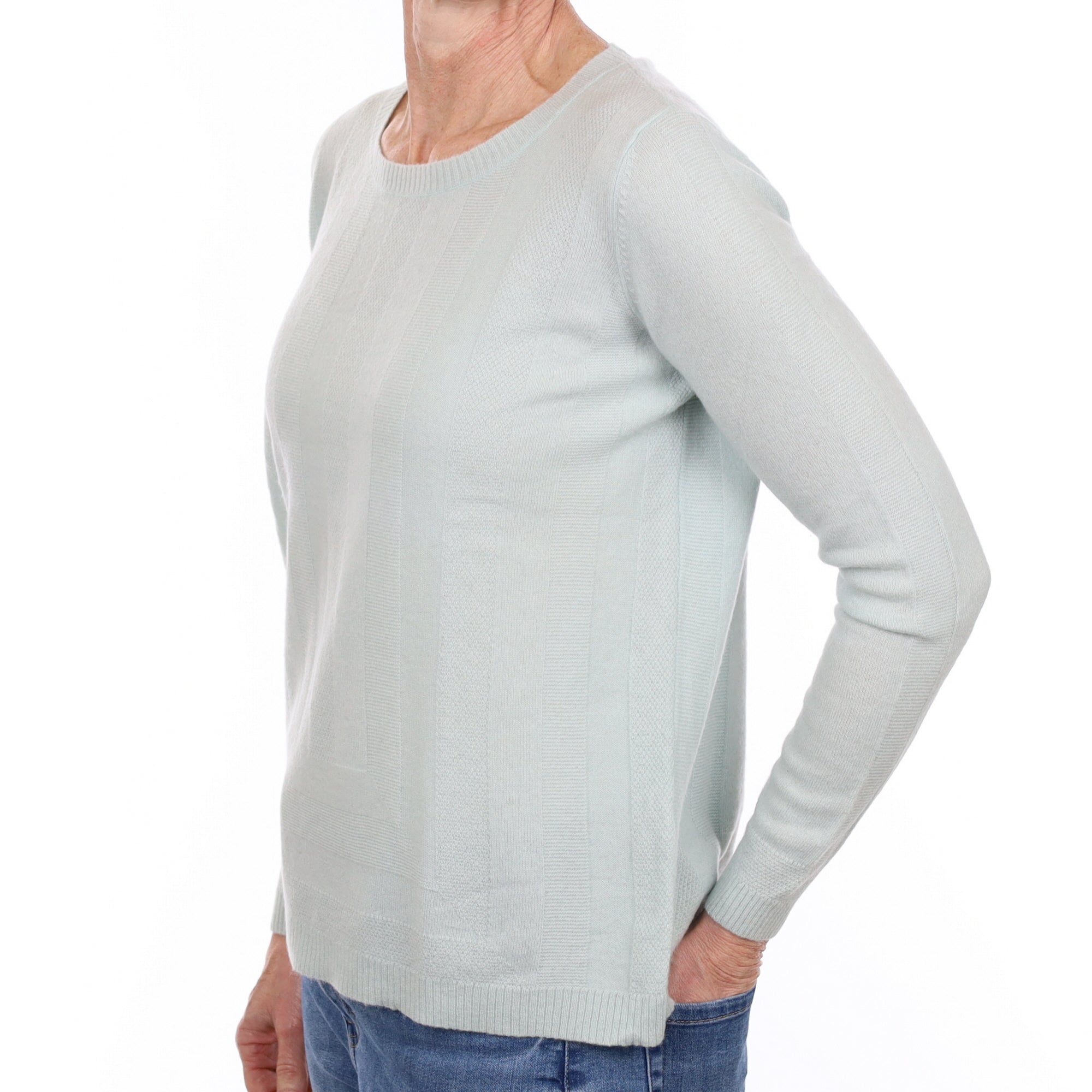 Boss Pale Aqua Cashmere Textured Crew Neck Jumper Small