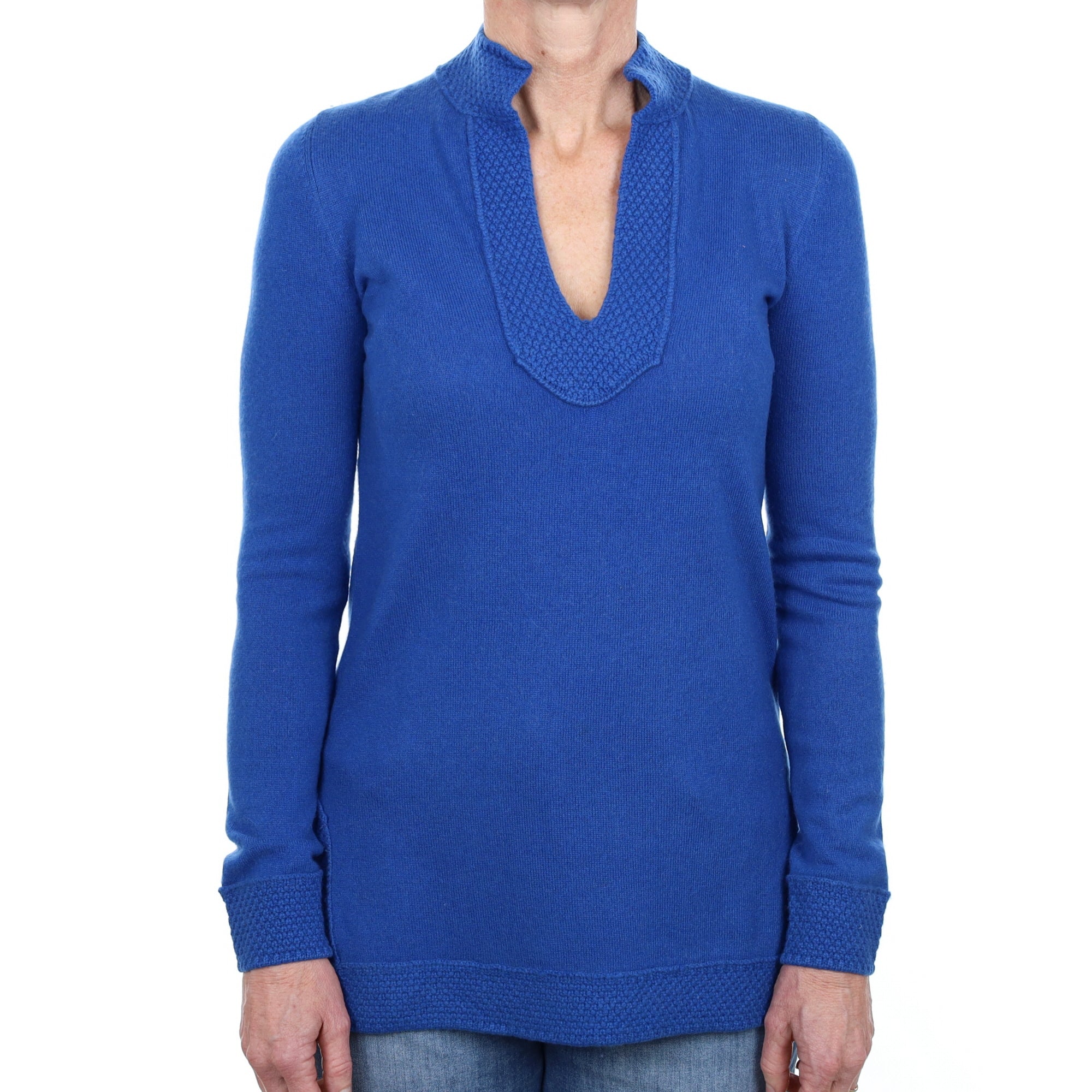 Tory Burch Cobalt Blue Cashmere Notch Neck Jumper Small