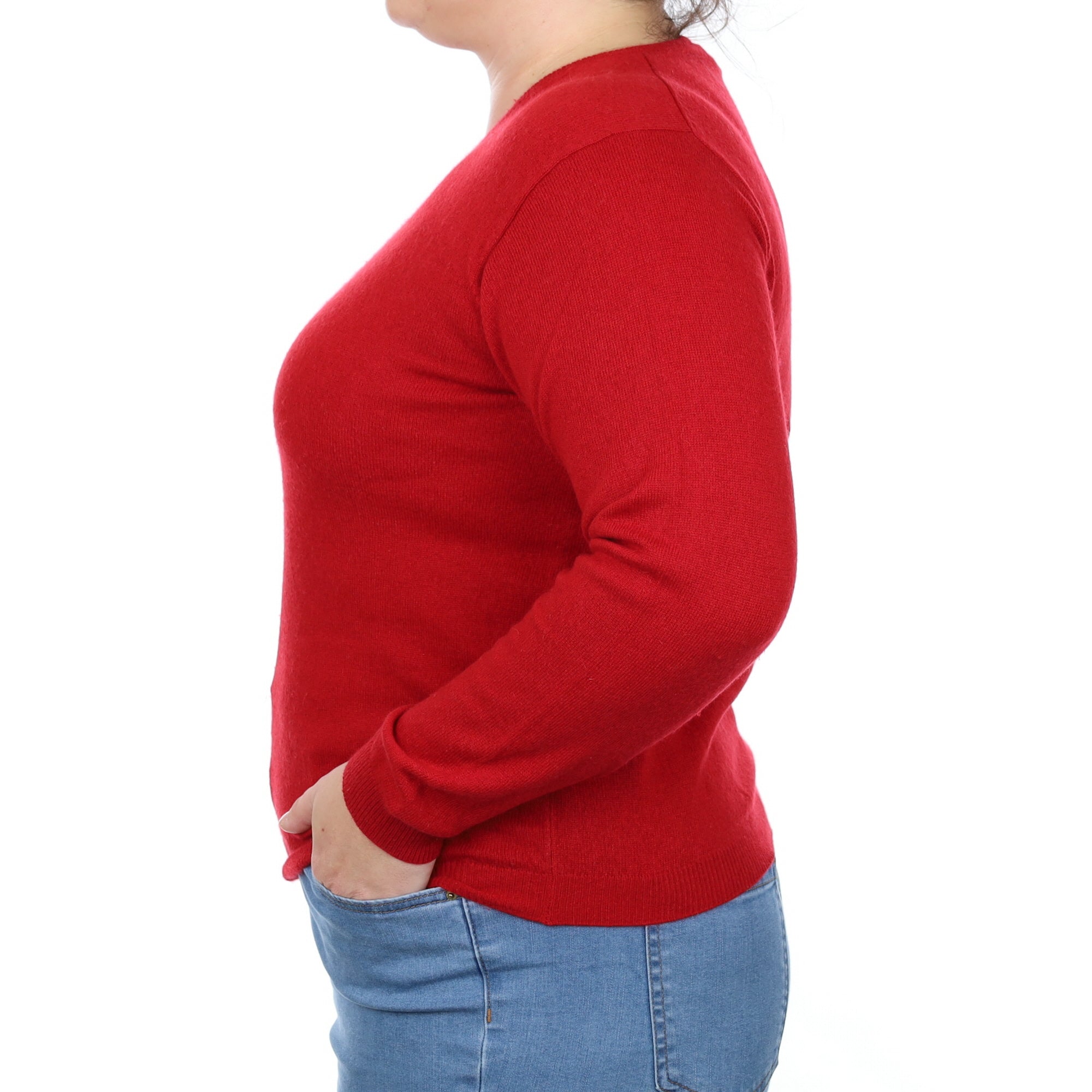 Post Box Red Cashmere V Neck Jumper Large