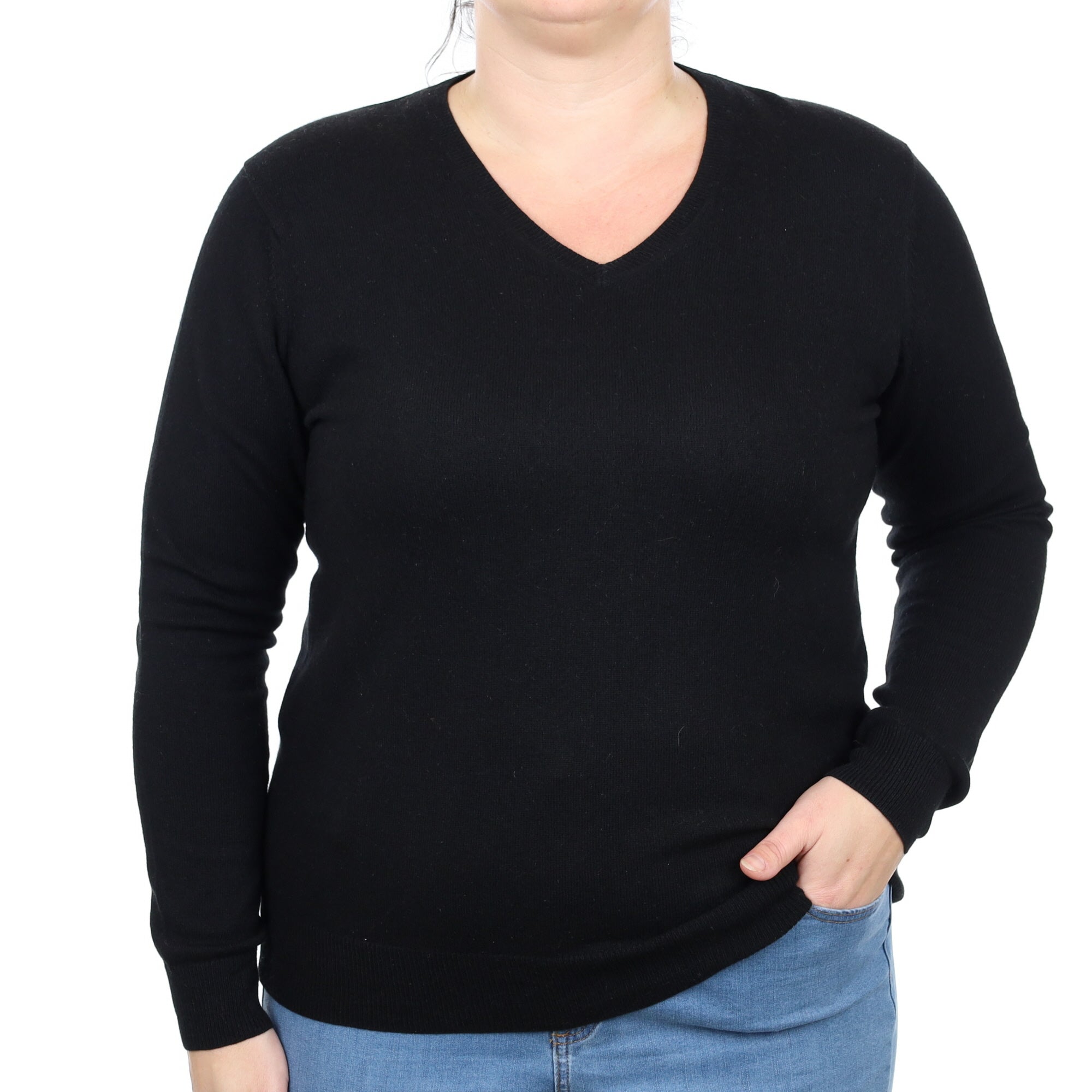 Black Cashmere V Neck Jumper Large