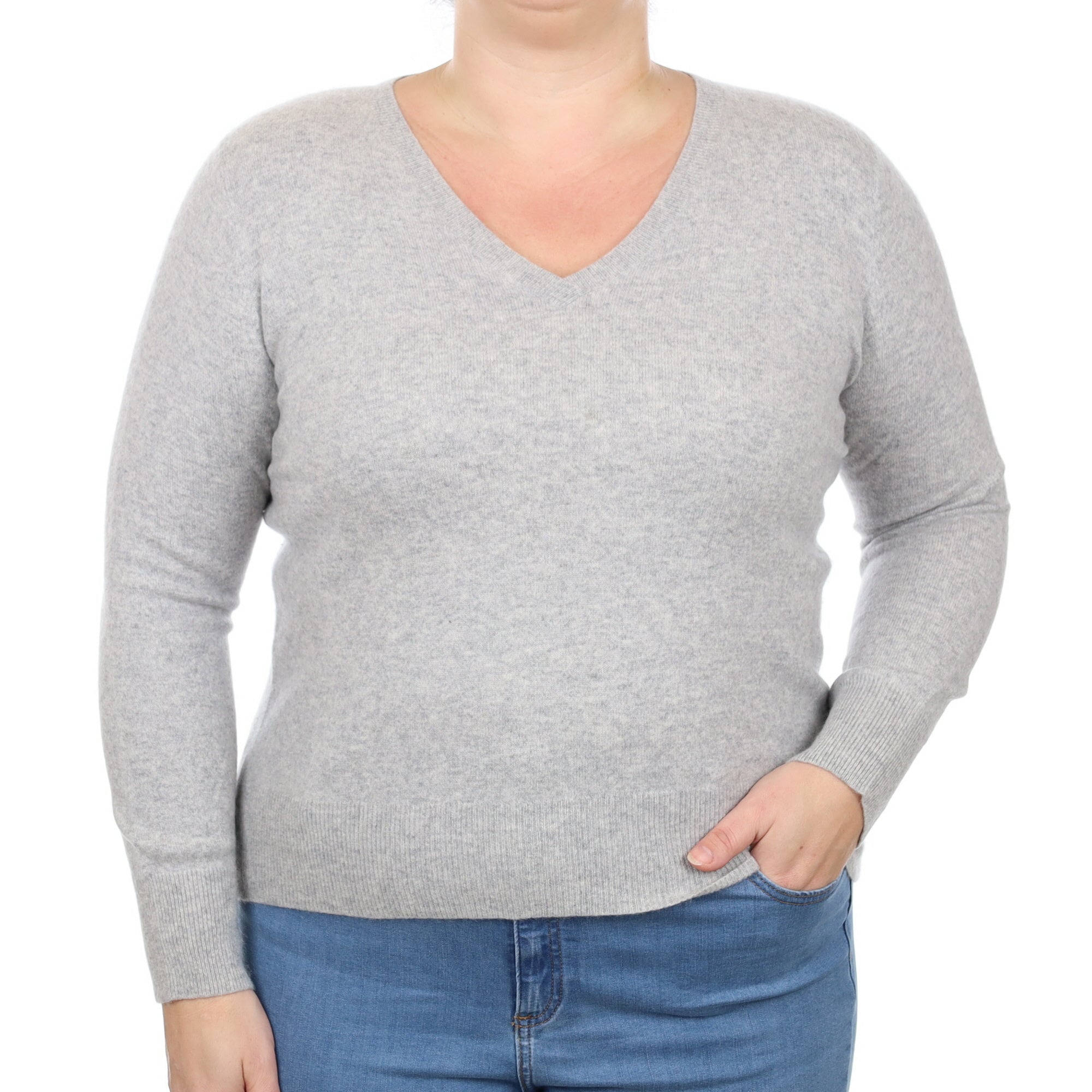 Smoke Grey Cashmere V Neck Jumper Large