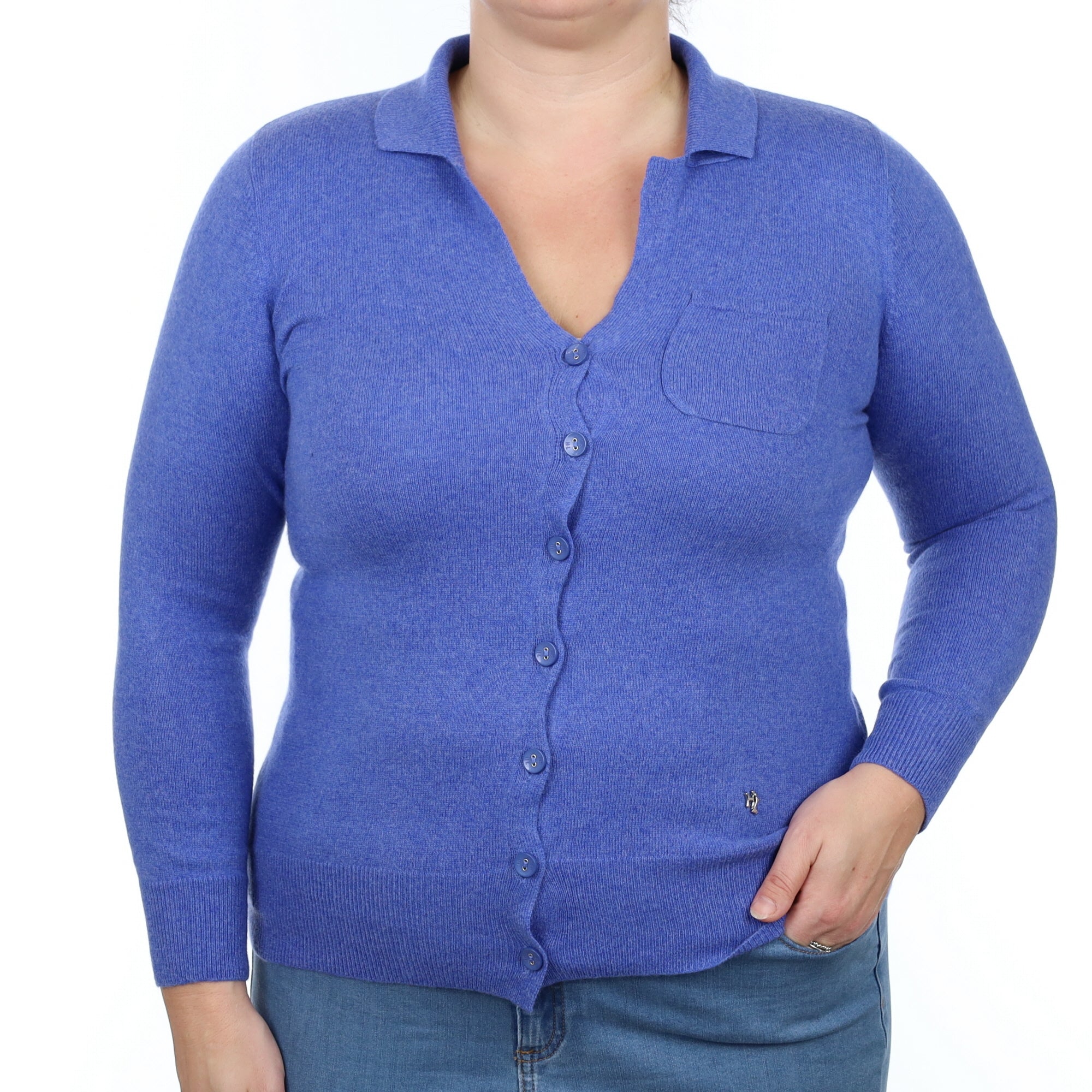 Tanzanite Blue Cashmere Shirt Style Cardigan Large