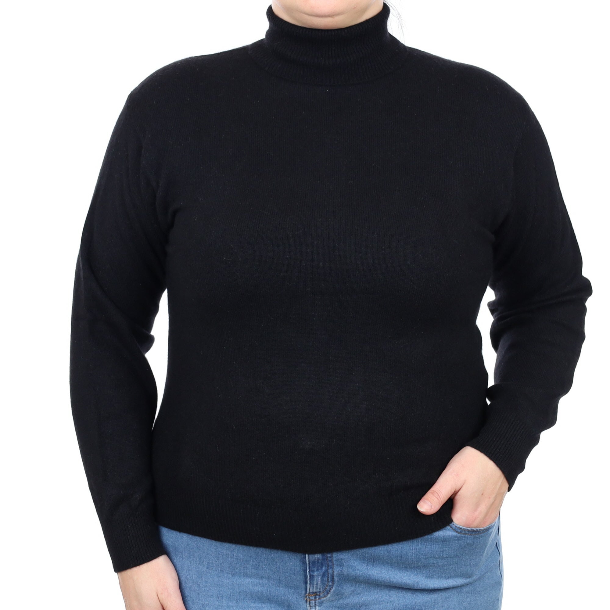 Black Cashmere Polo Neck Jumper Large