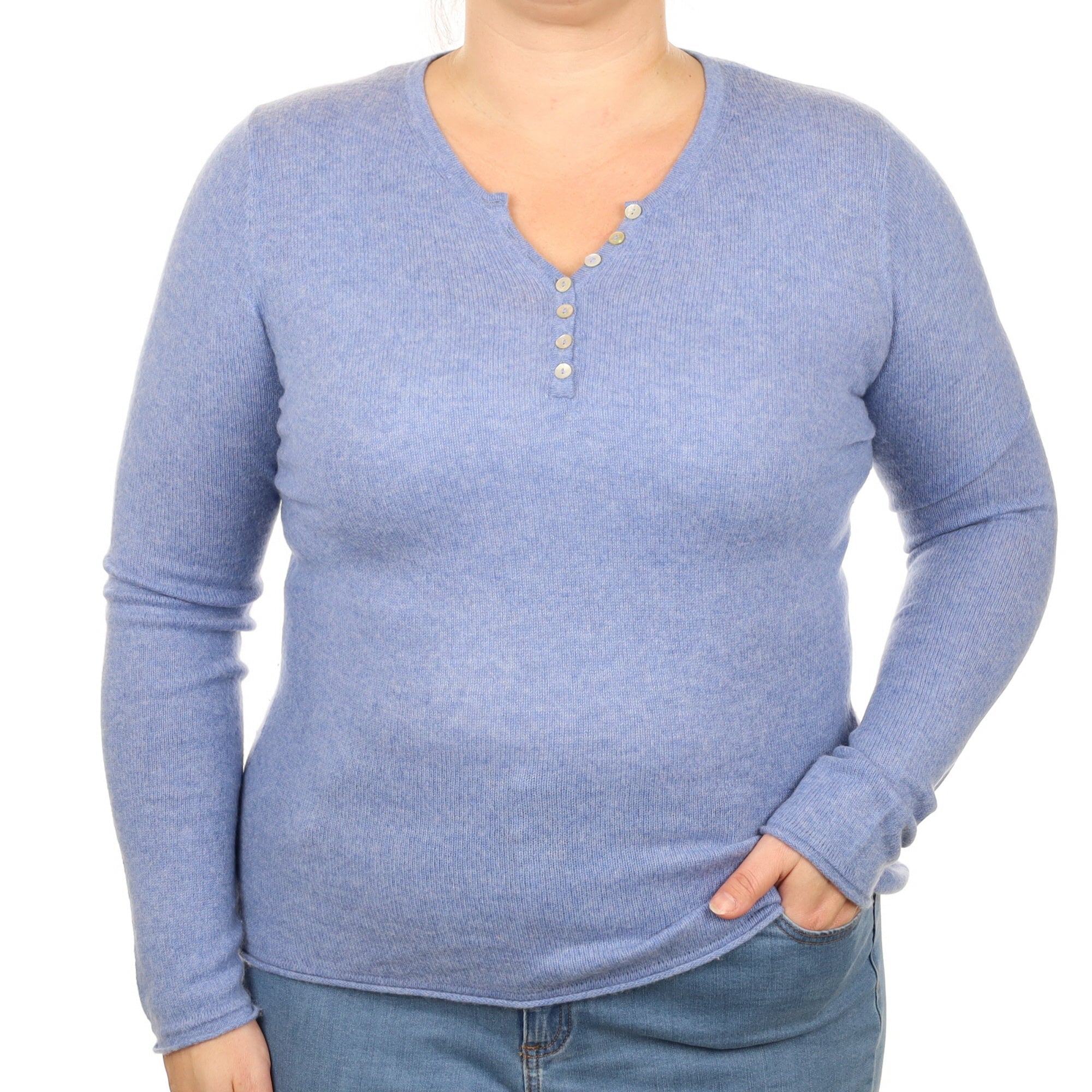 Denim Blue Cashmere V Neck Jumper Large