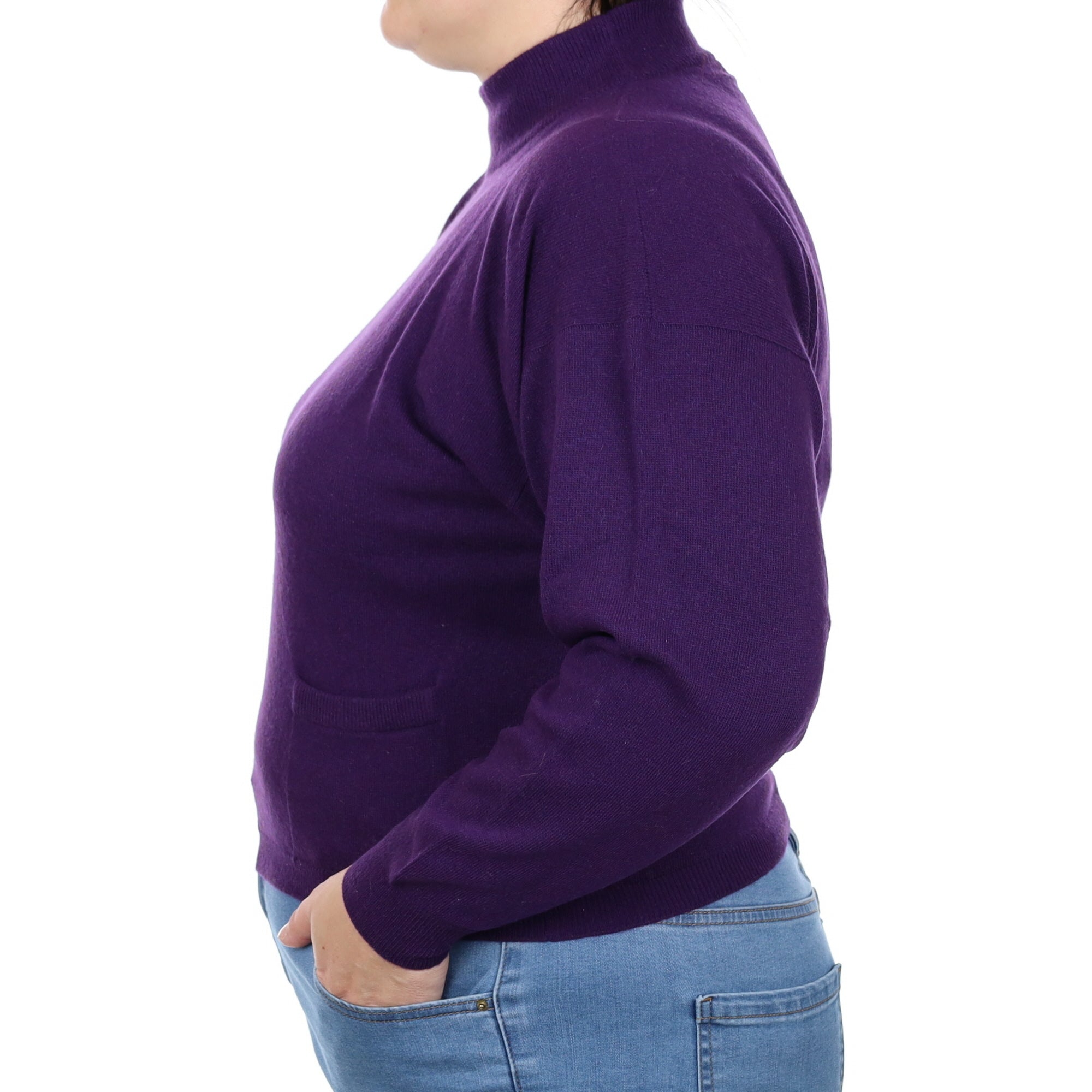 Scottish Iris Purple Cashmere Turtle Neck Jumper Large