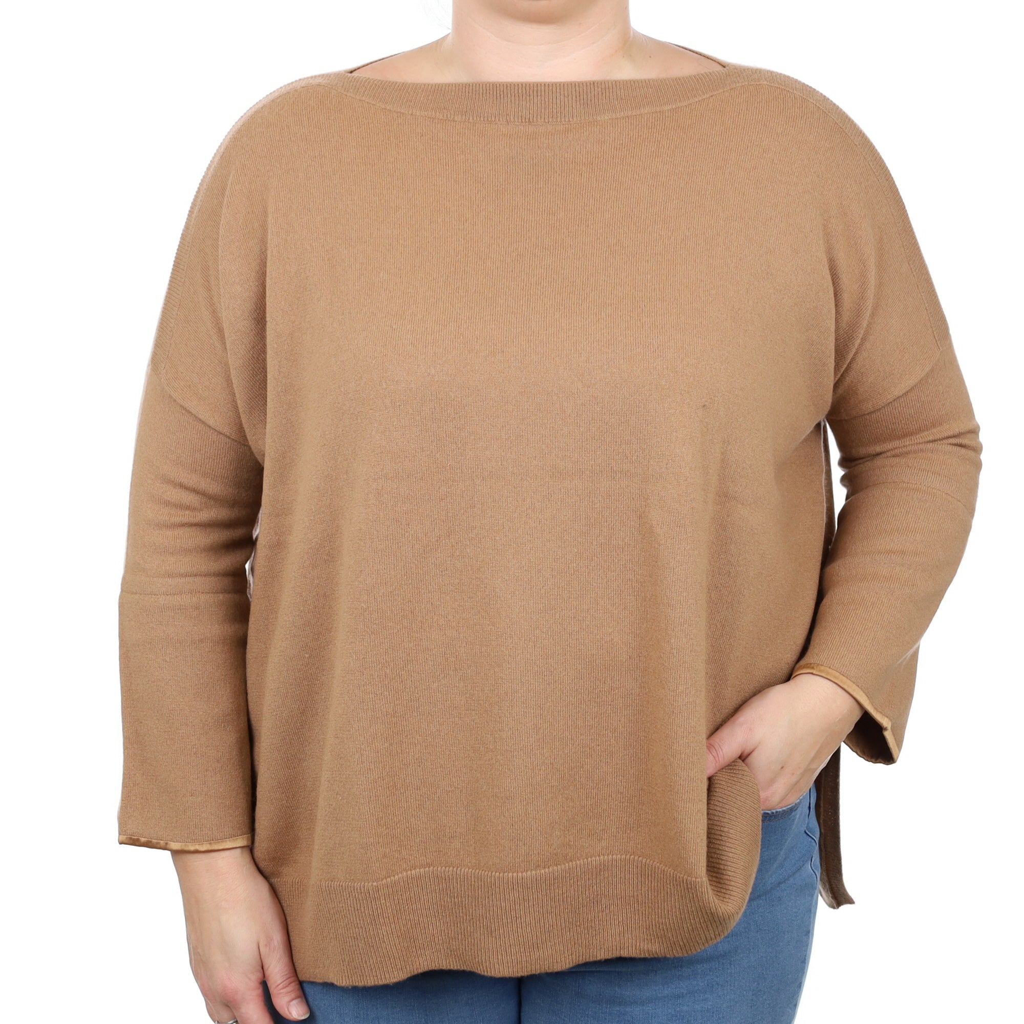 Butterscotch Brown Cashmere Slouchy Slash Neck Jumper Large