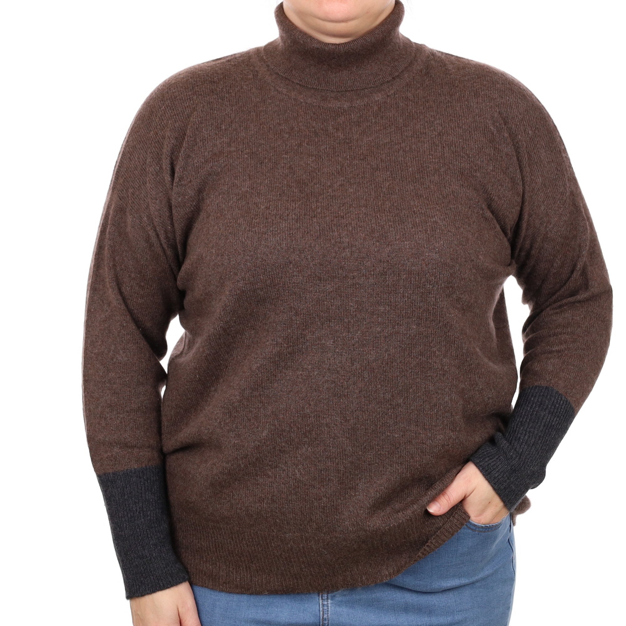 Scottish Brora Mole Brown Cashmere Polo Neck Jumper Large