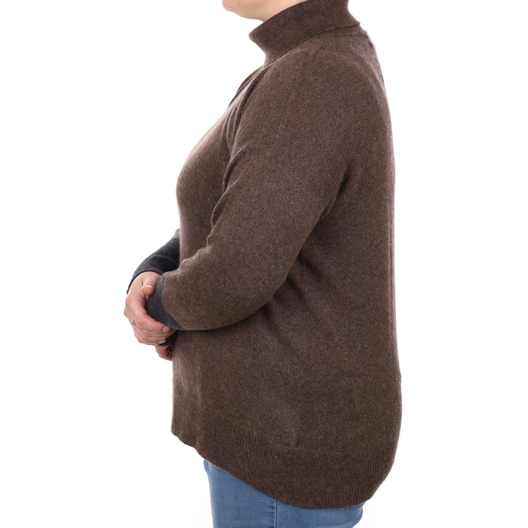Scottish Brora Mole Brown Cashmere Polo Neck Jumper Large