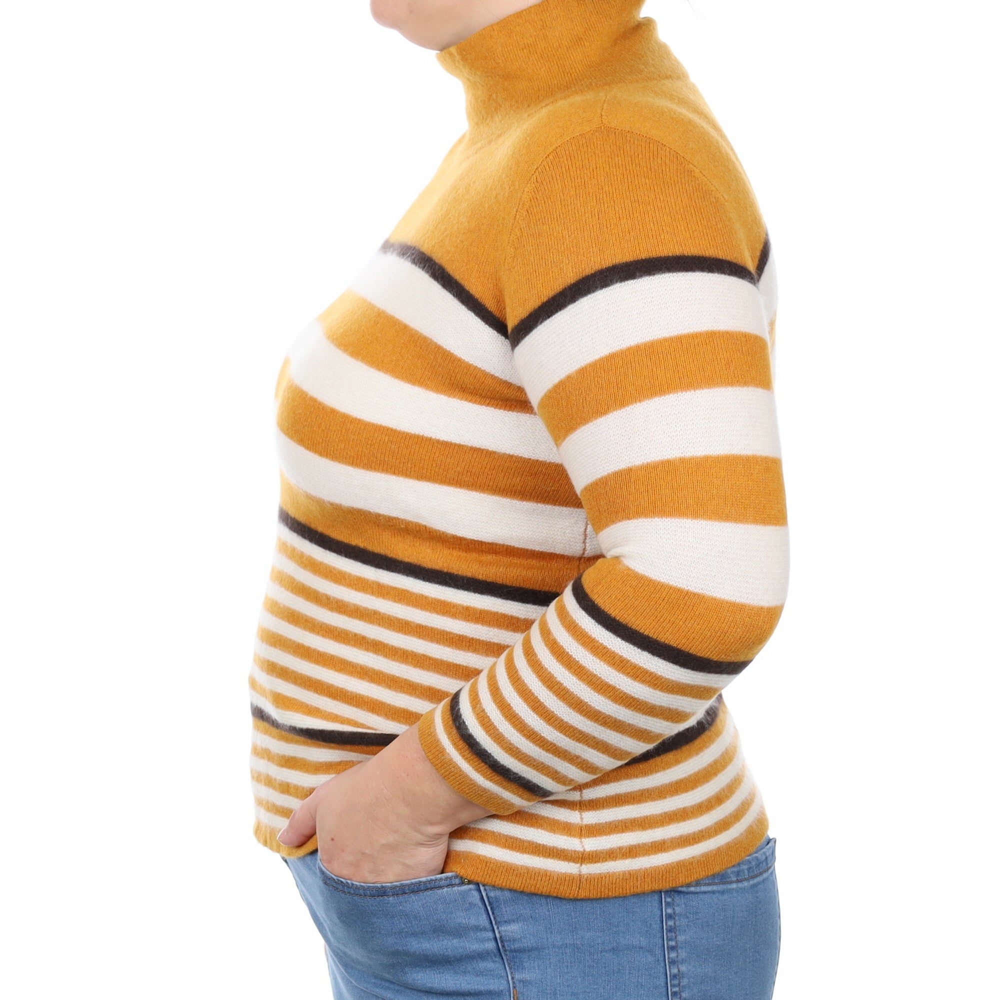 Marmalade Orange Stripe Cashmere Funnel Neck Jumper Large