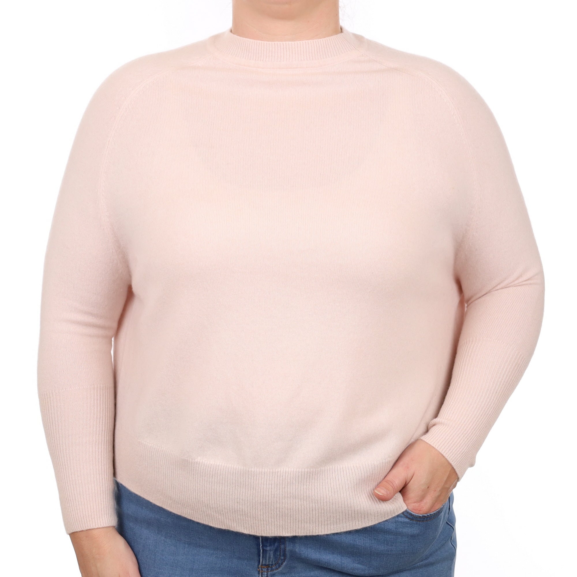Pale Shell Pink Cashmere Button Back Turtle Neck Jumper Large