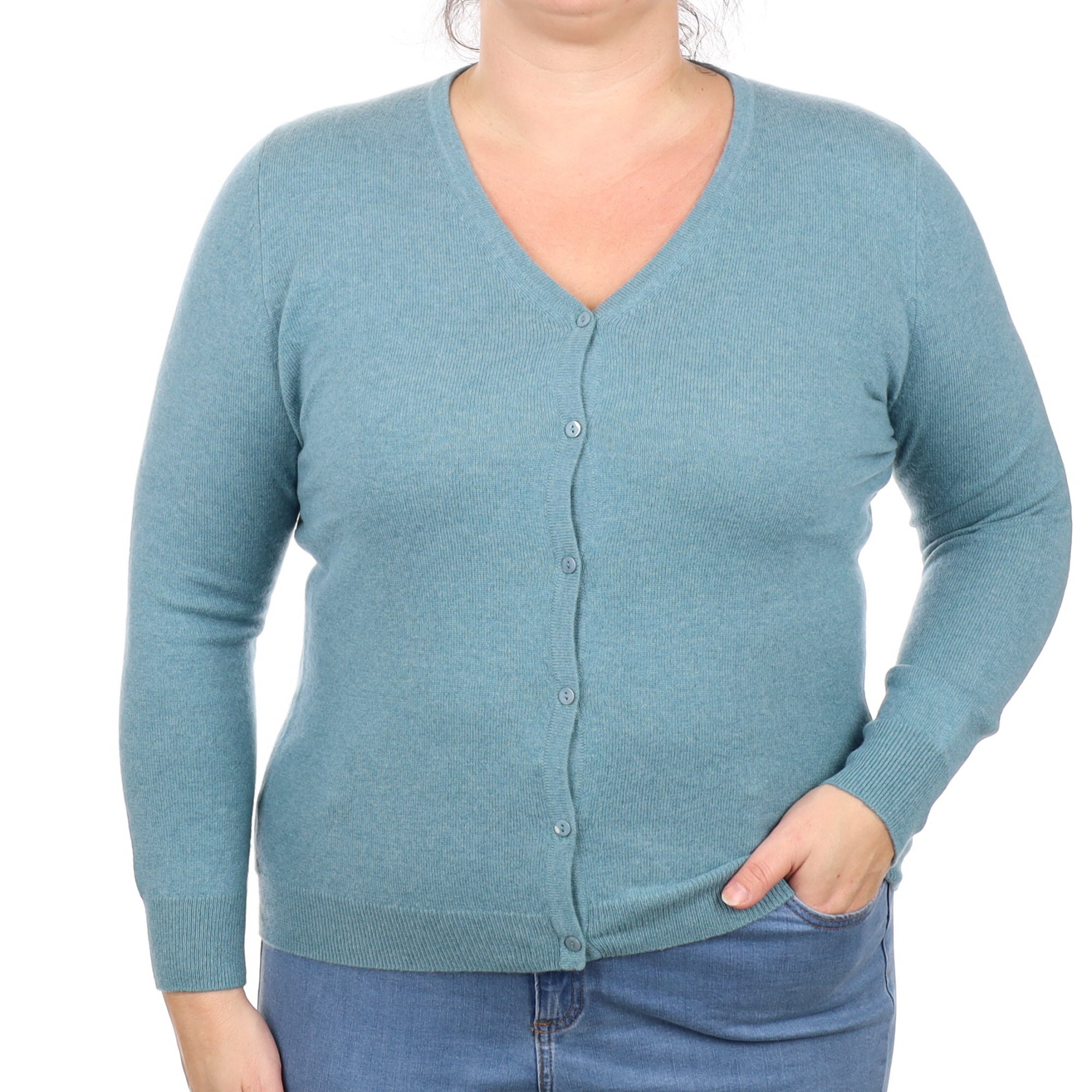 Aqua Blue Cashmere V Neck Cardigan Large