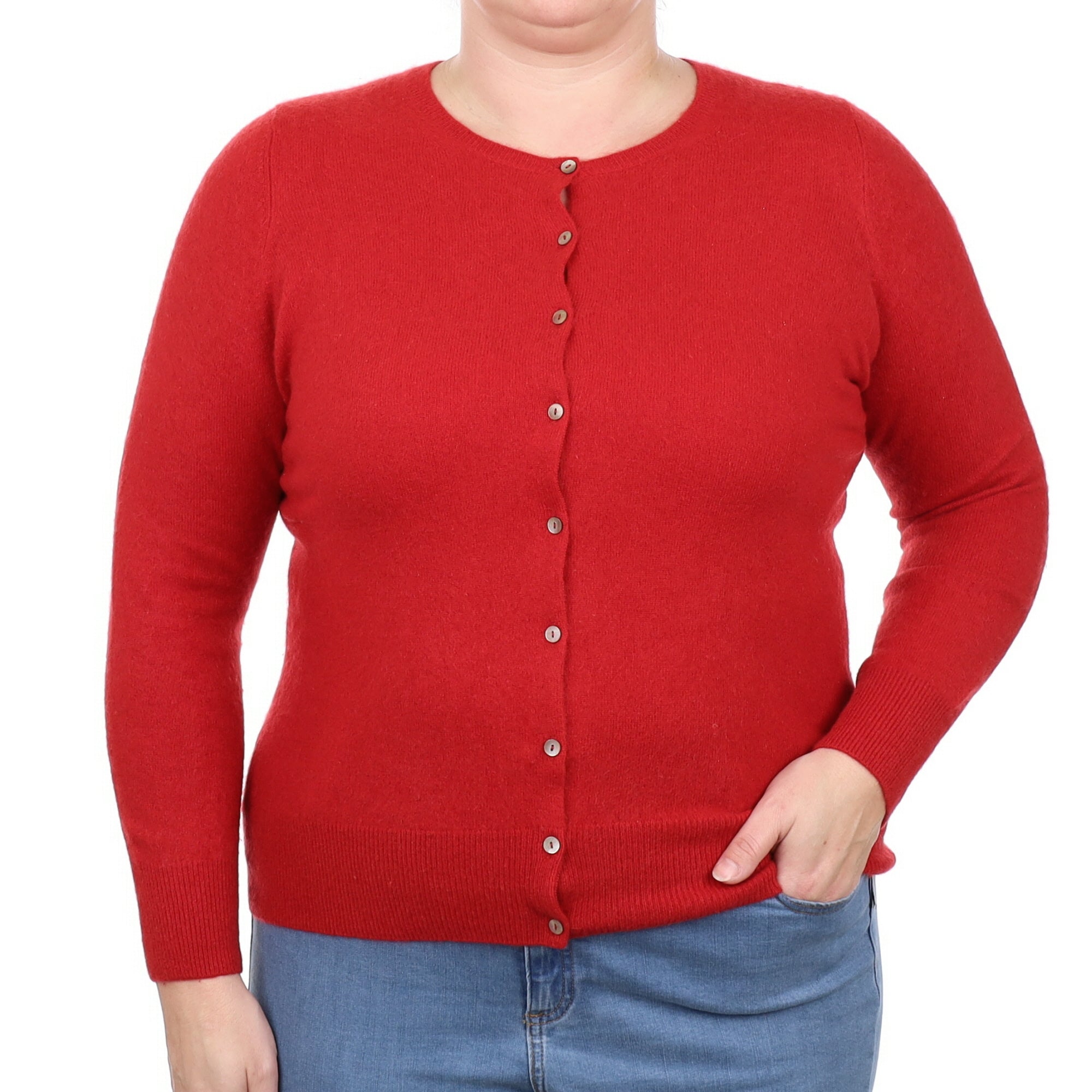 Crimson Red Cashmere Crew Neck Cardigan Large