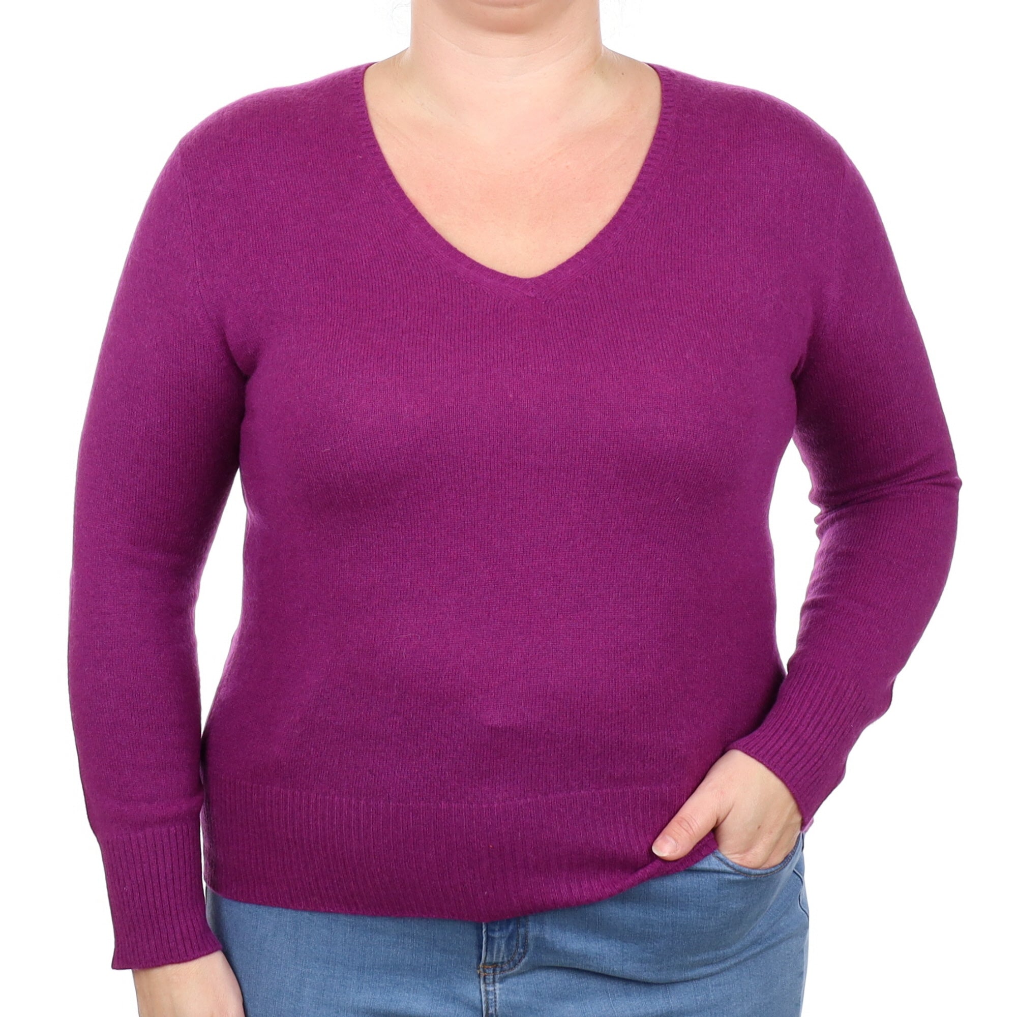 Viola Purple Cashmere V Neck Jumper Large