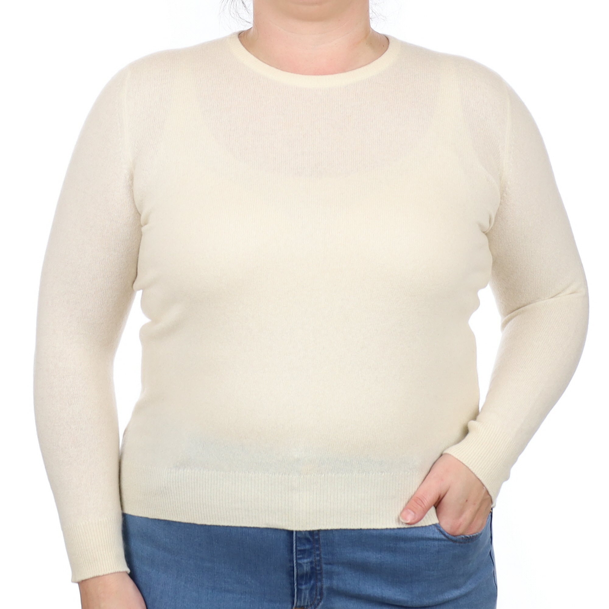 Vanilla Cream Cashmere Crew Neck Jumper Large