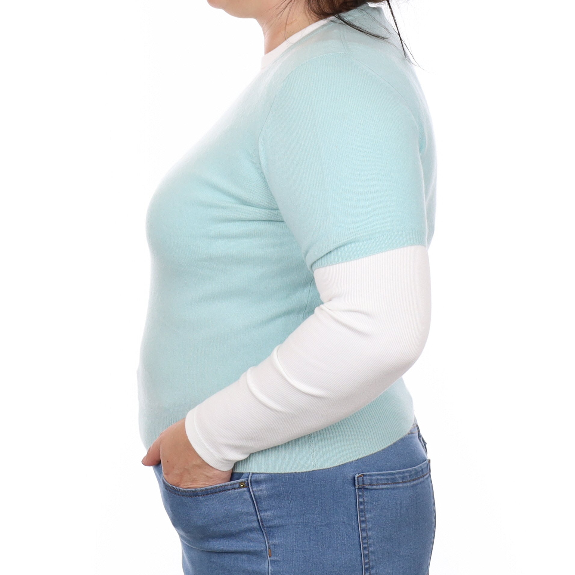 Pale Aqua Cashmere Short Sleeve Crew Neck Jumper Large