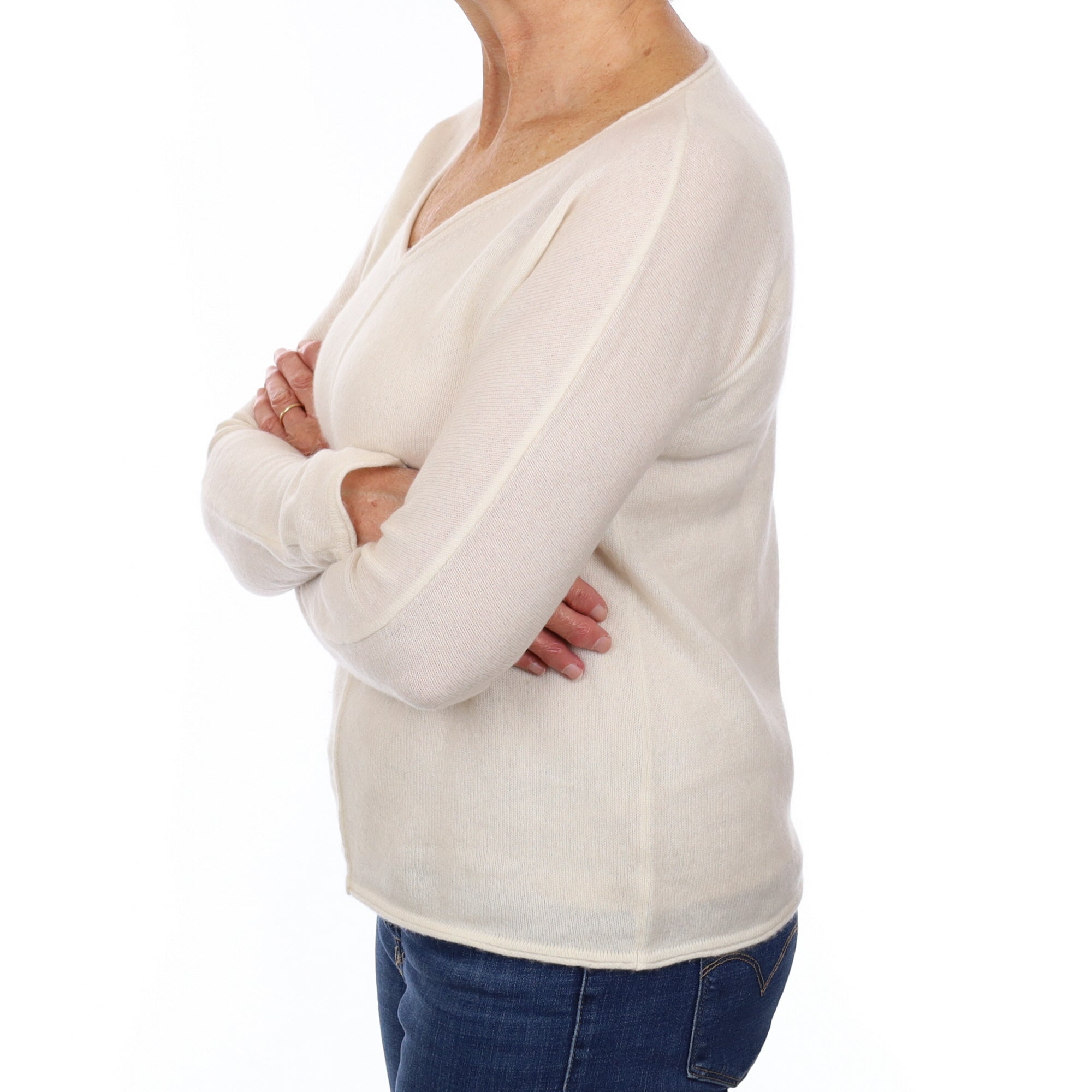 Cream Cashmere Batwing V Neck Jumper Medium