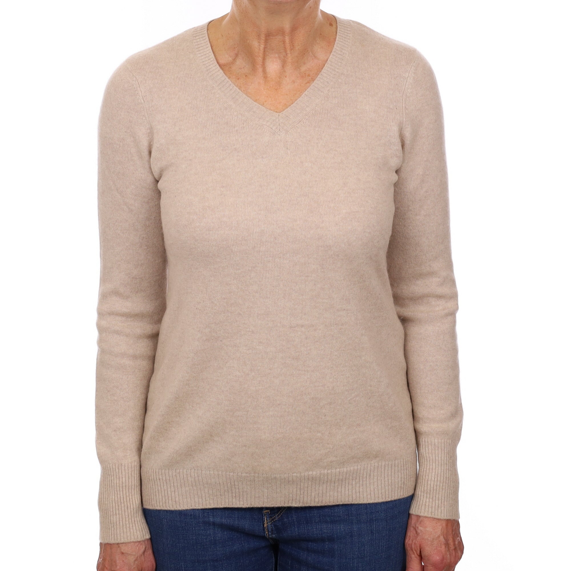 Fawn Cashmere V Neck Jumper Medium