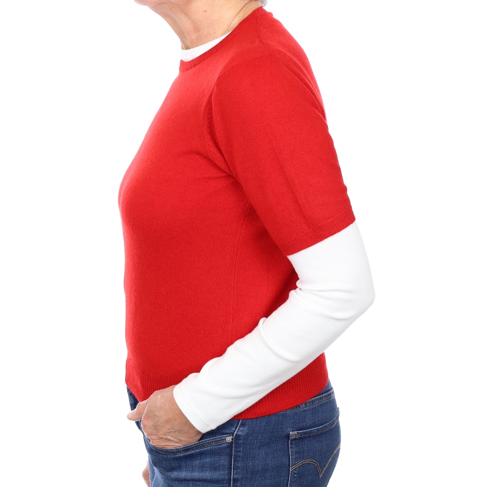Scarlett Red Cashmere Short Sleeved Crew Neck Jumper Medium