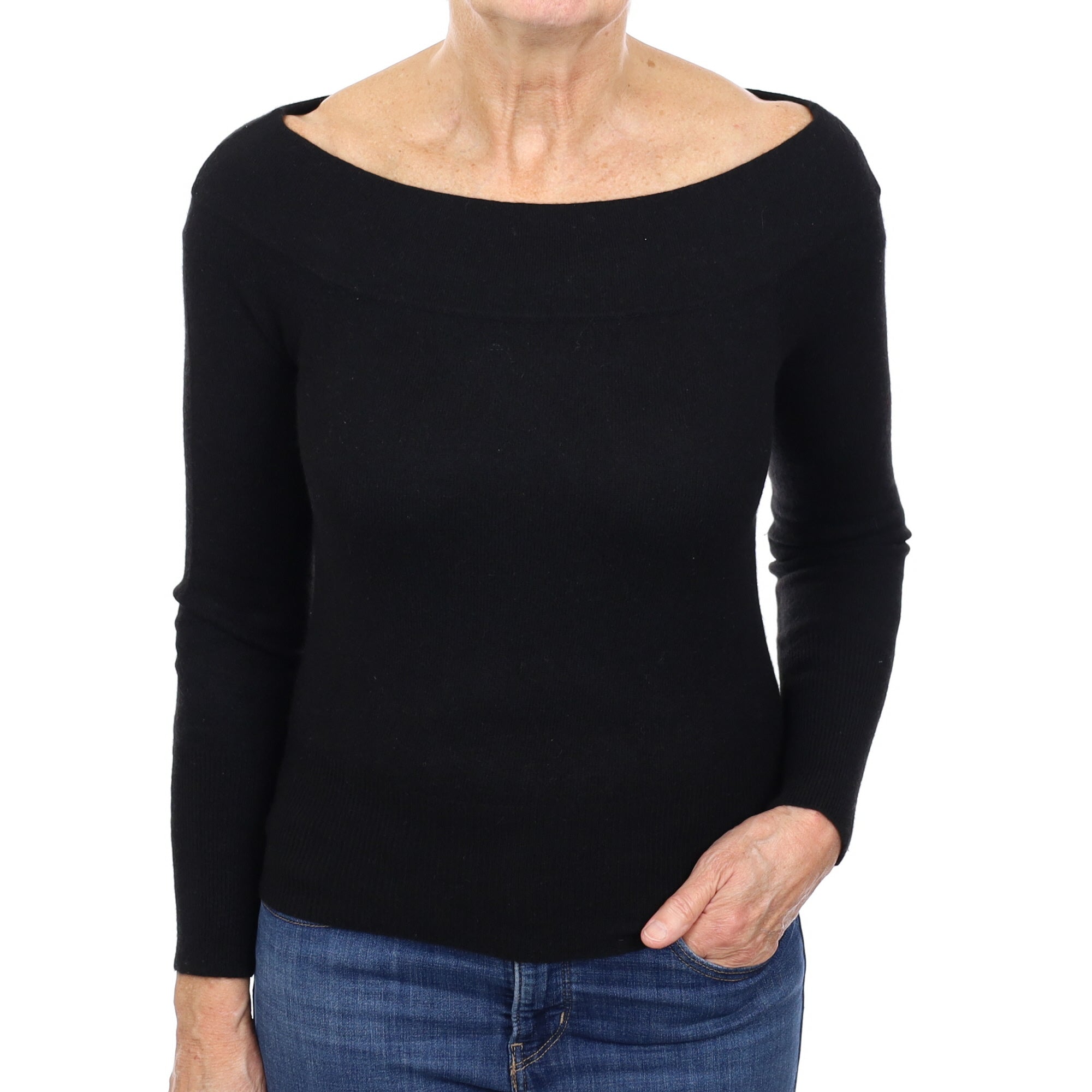 Black Cashmere Slash Neck Jumper Medium