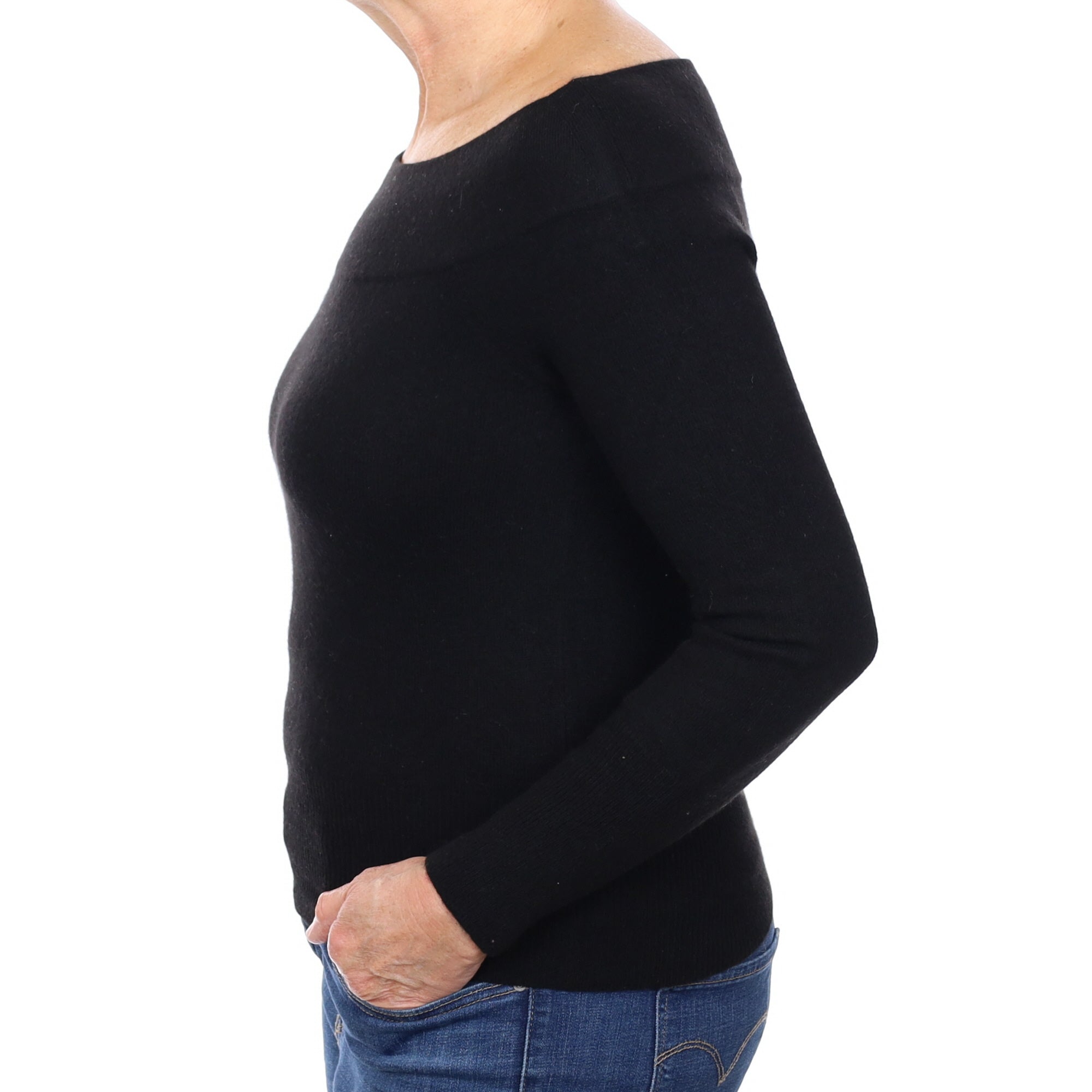 Black Cashmere Slash Neck Jumper Medium