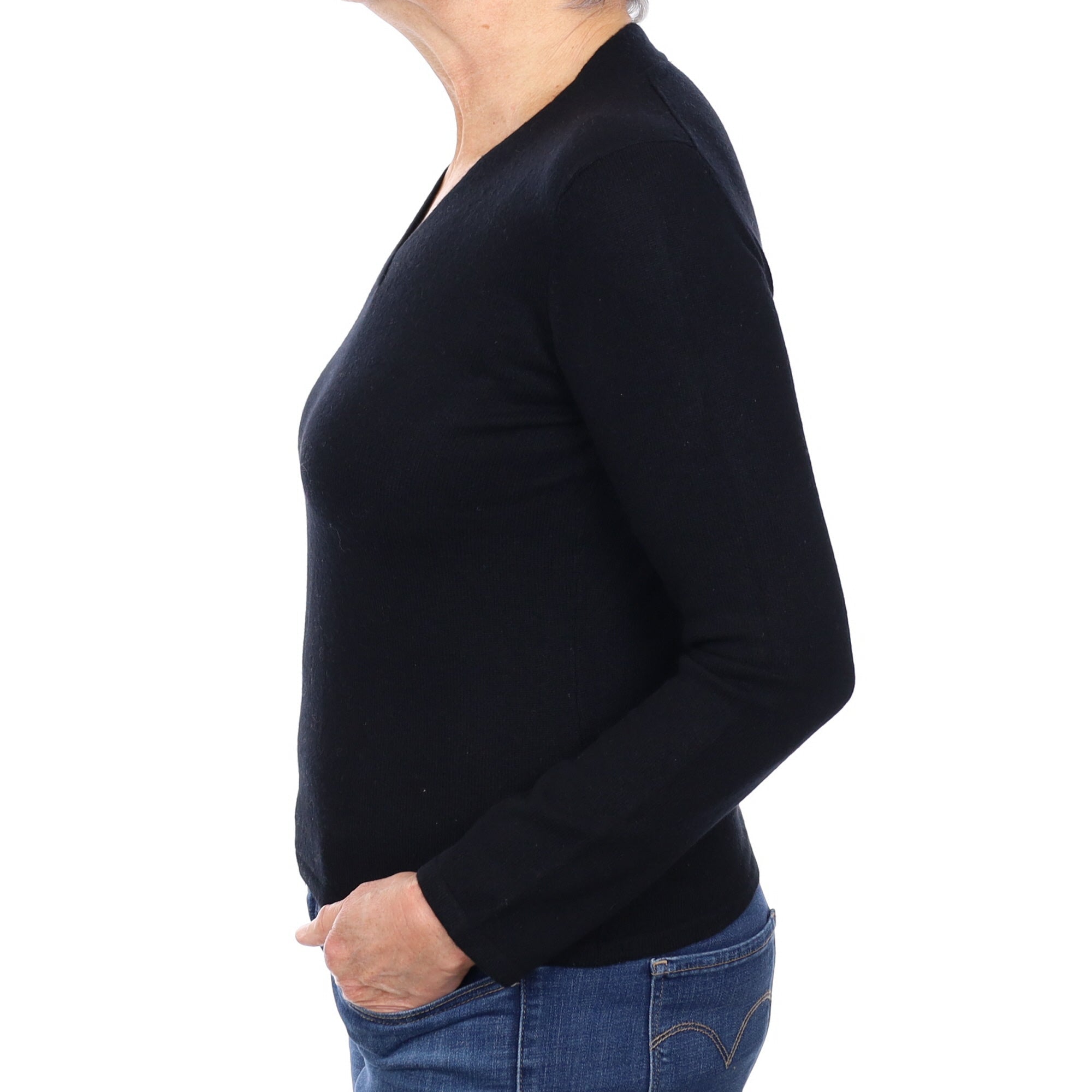 Black Cashmere V Neck Jumper Medium