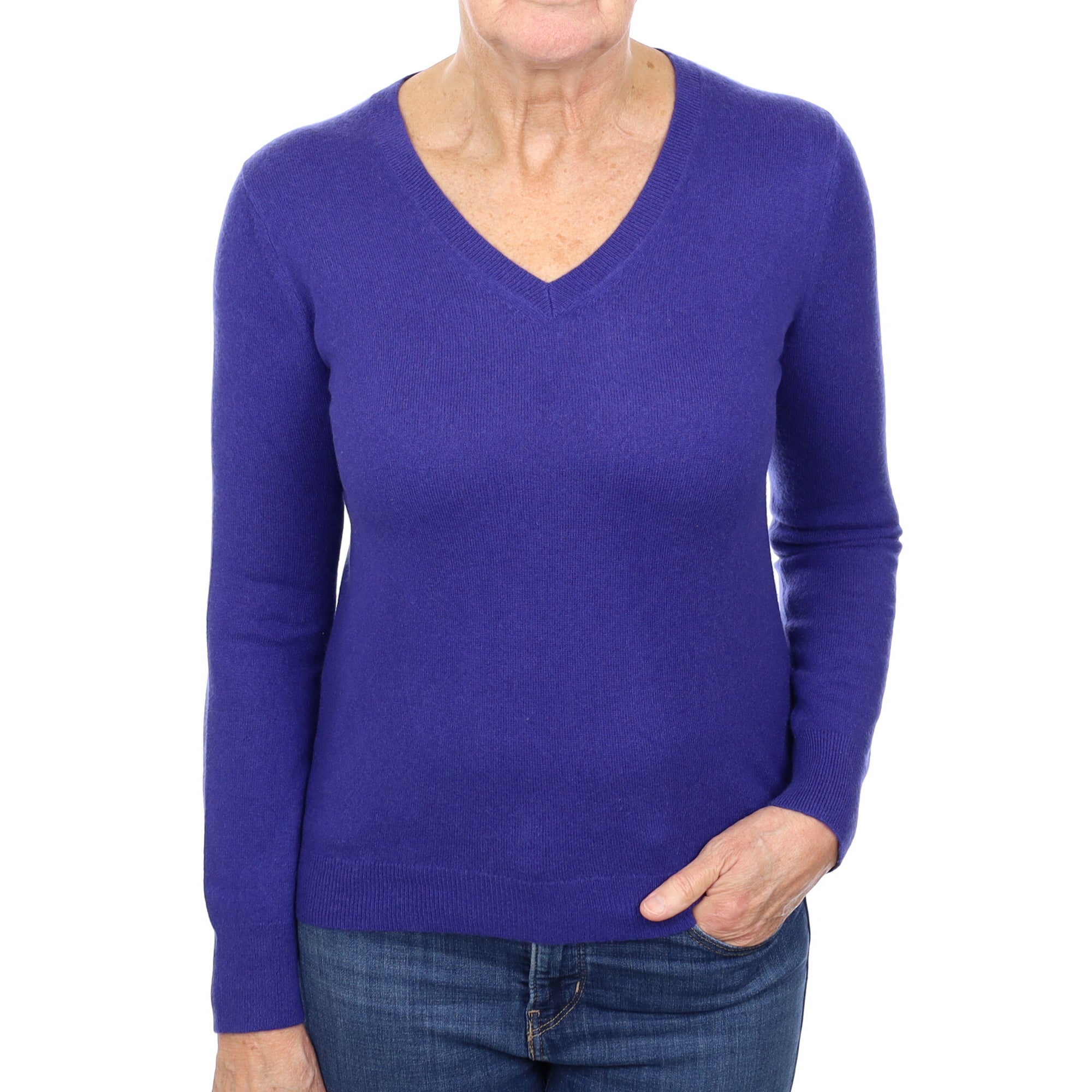 Indigo Purple Cashmere V Neck Jumper Medium
