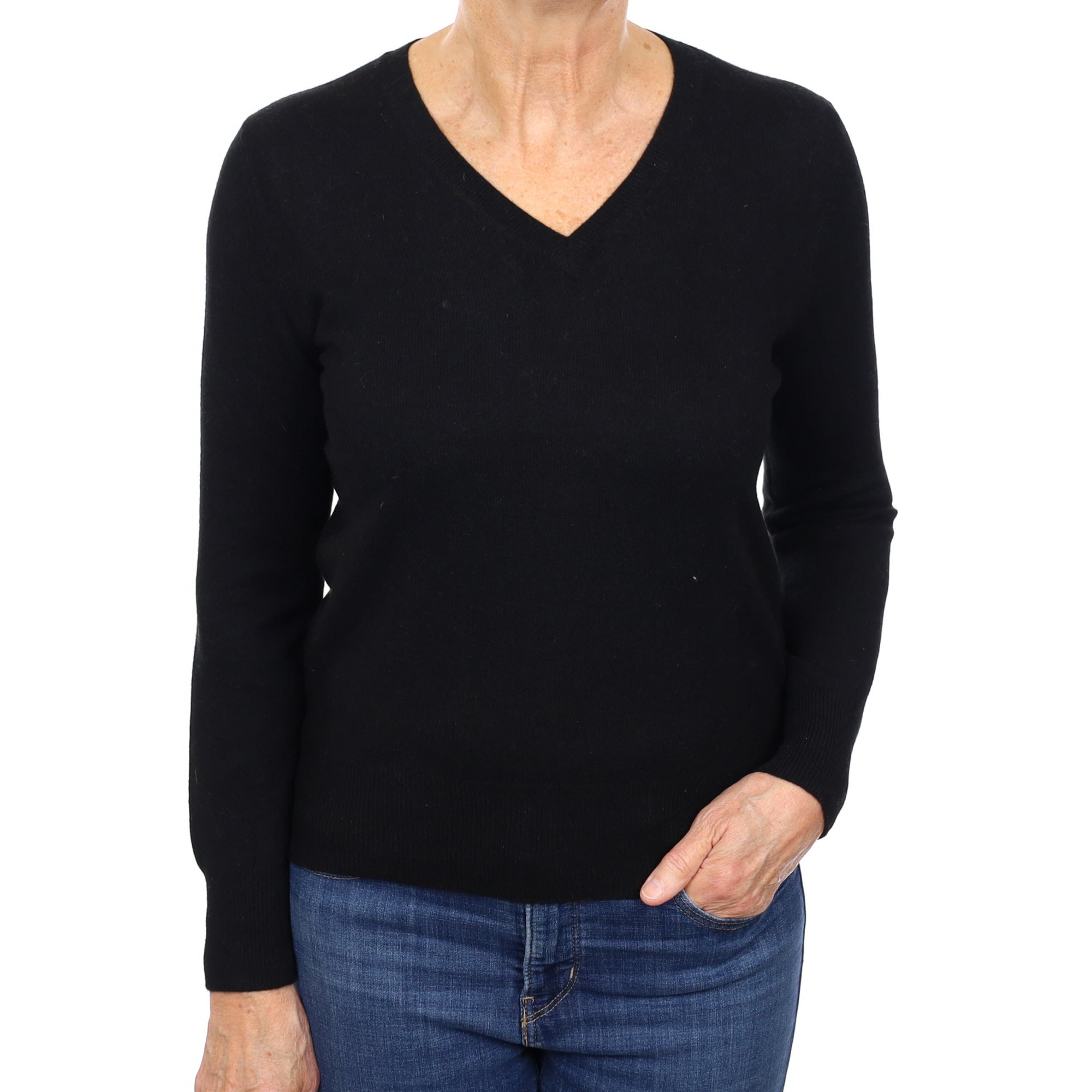 Black Cashmere V Neck Jumper Medium