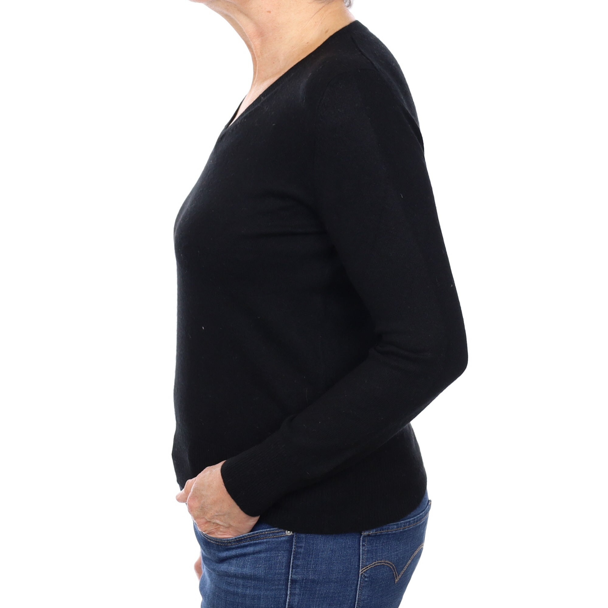 Black Cashmere V Neck Jumper Medium