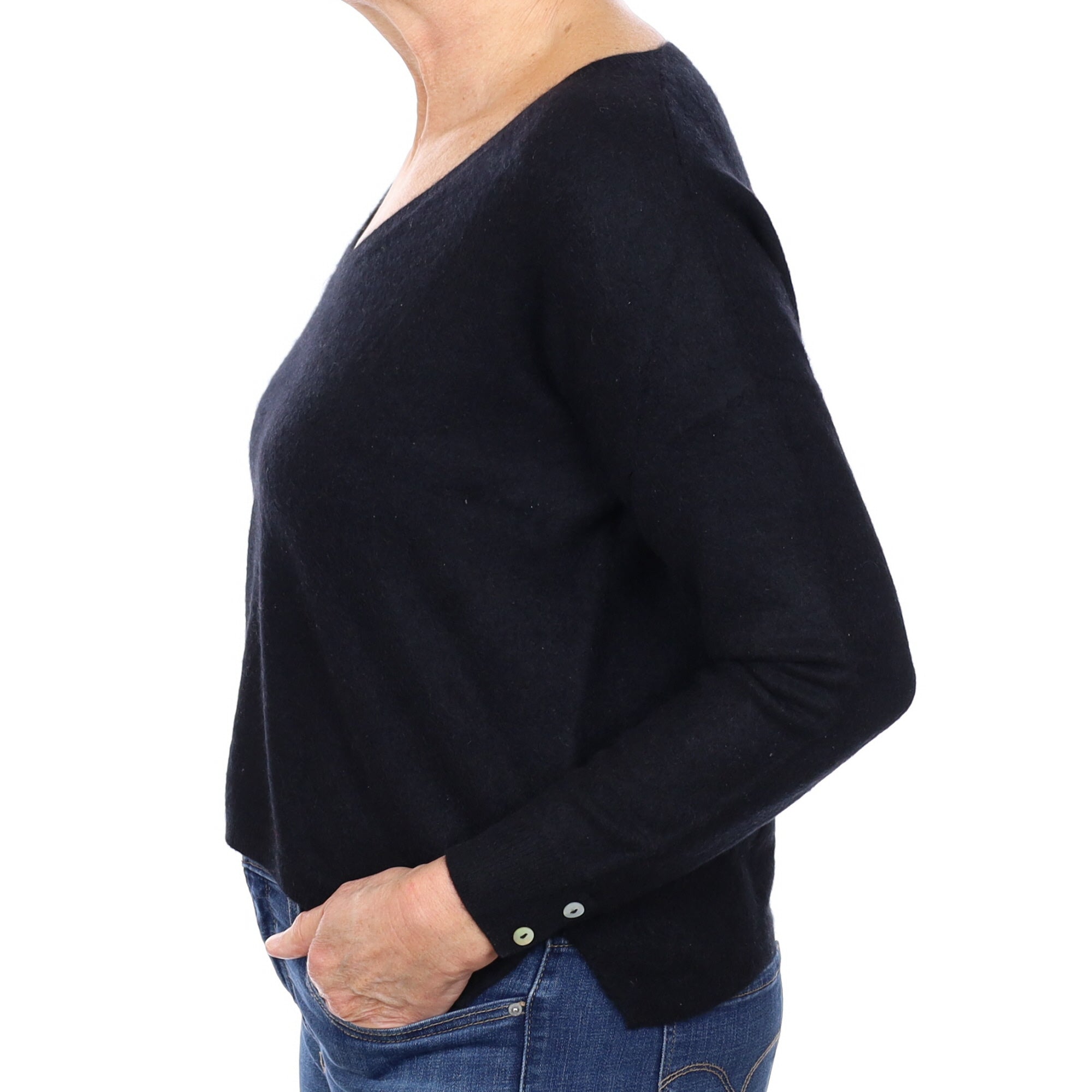 Black Cashmere V Neck Jumper Medium